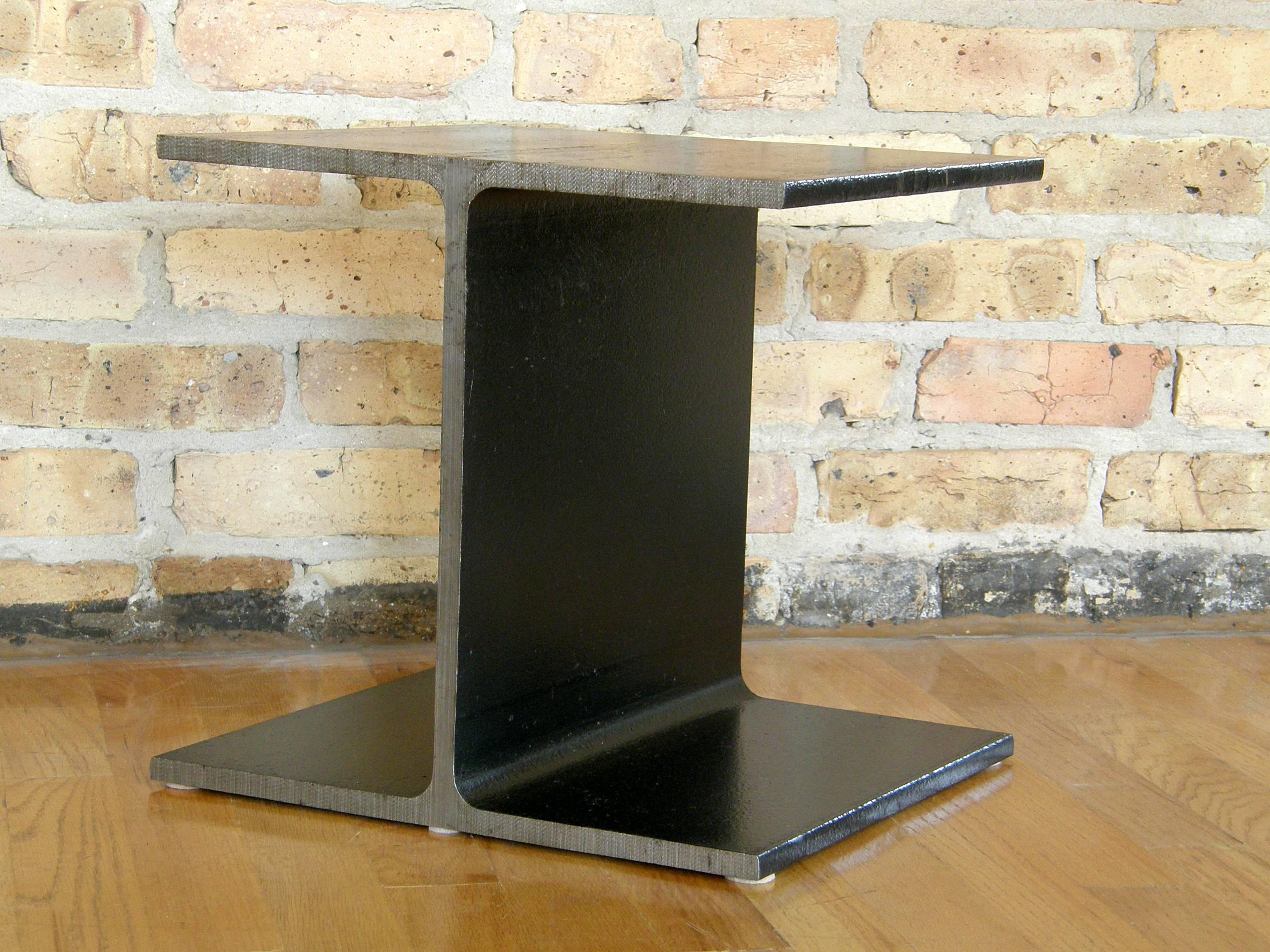 Minimalist Steel Side Table Shaped like an I-Beam