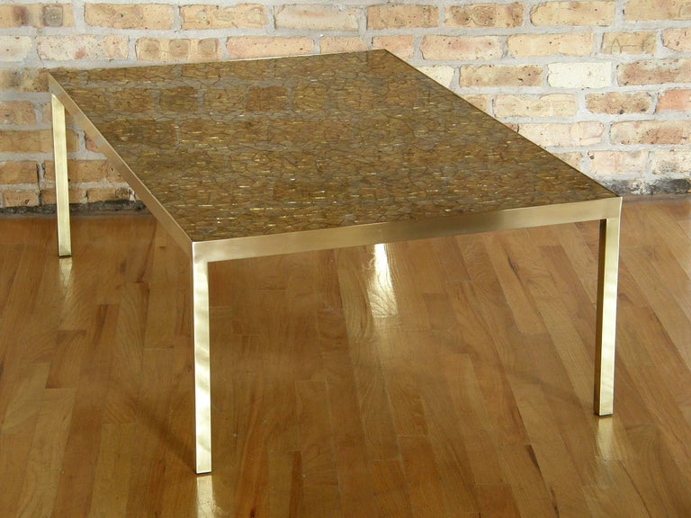 Broken Glass Mosaic Cocktail Table with Brass Frame For ...