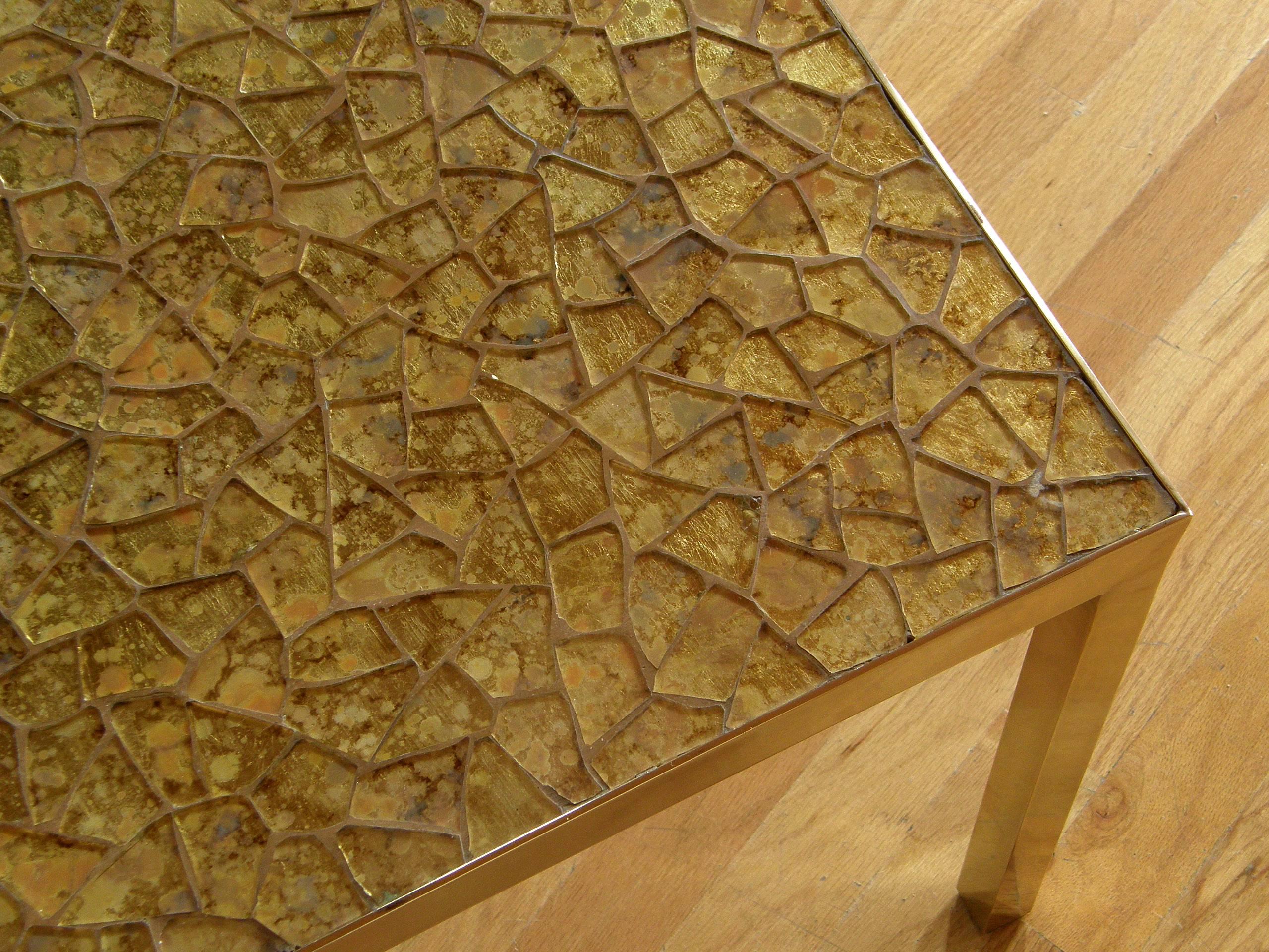 Mid-20th Century Broken Glass Mosaic Cocktail Table with Brass Frame