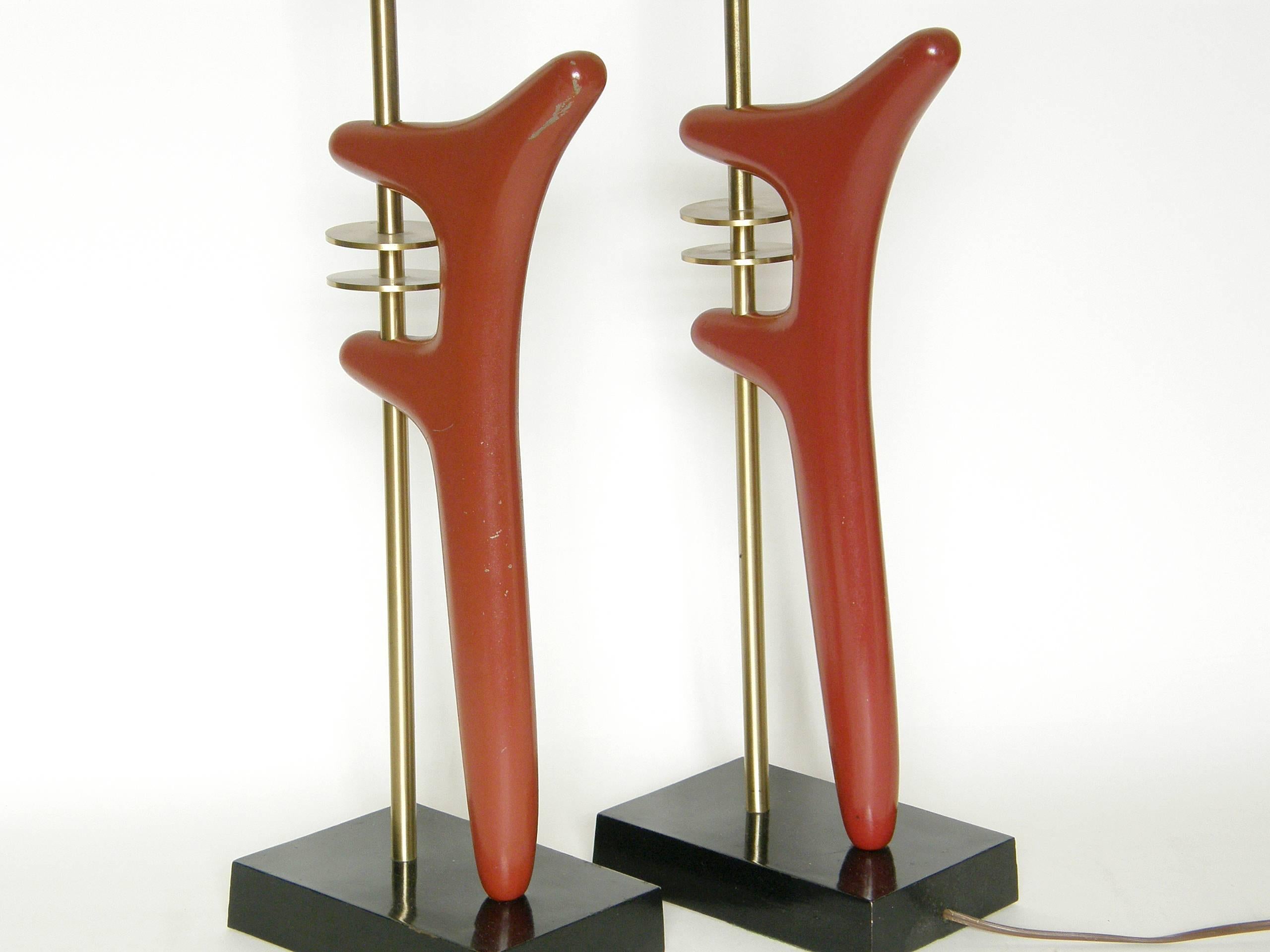 Pair of Sculptural Brass and Enameled Metal Table Lamps 4