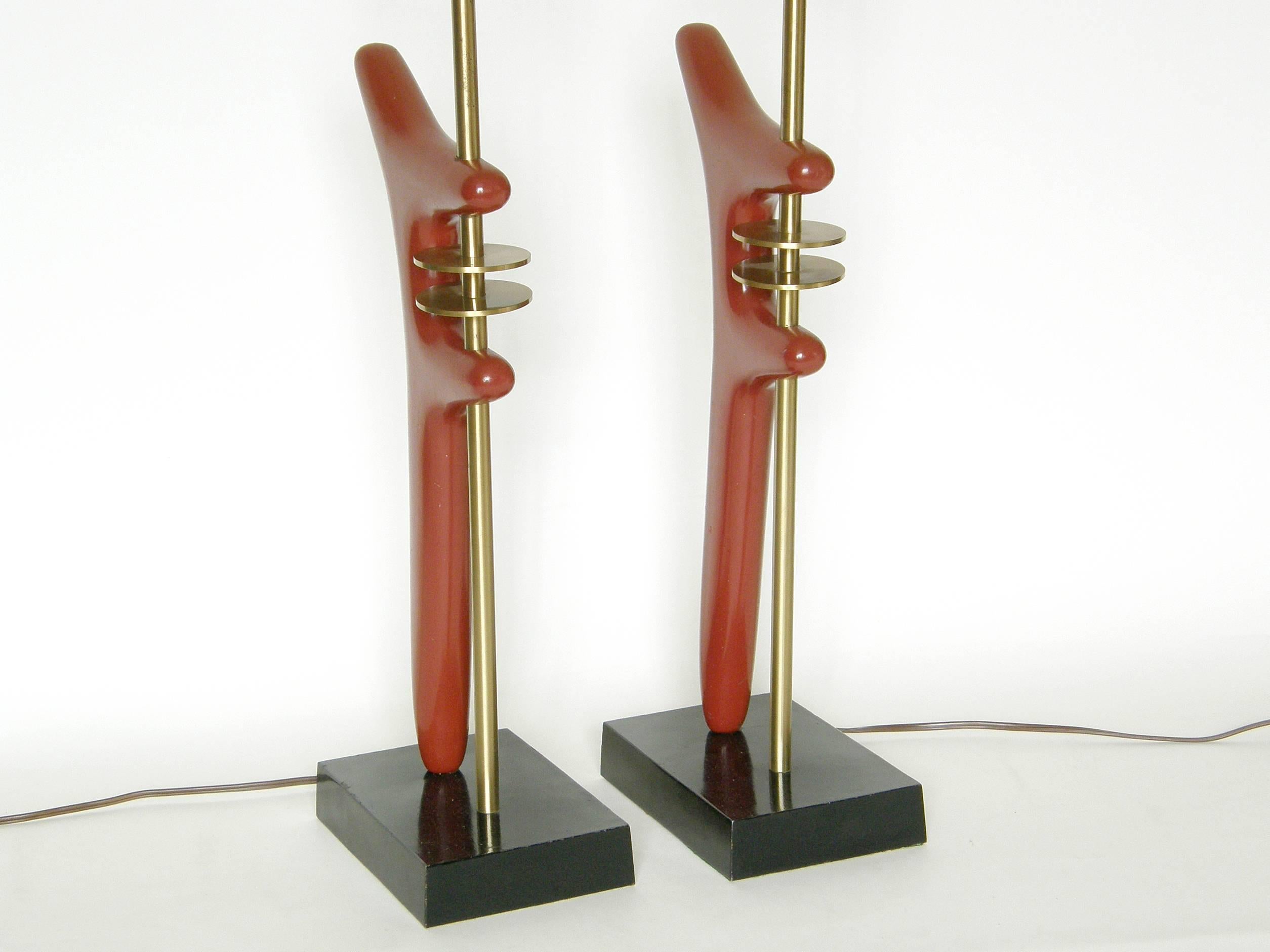 Pair of Sculptural Brass and Enameled Metal Table Lamps 5