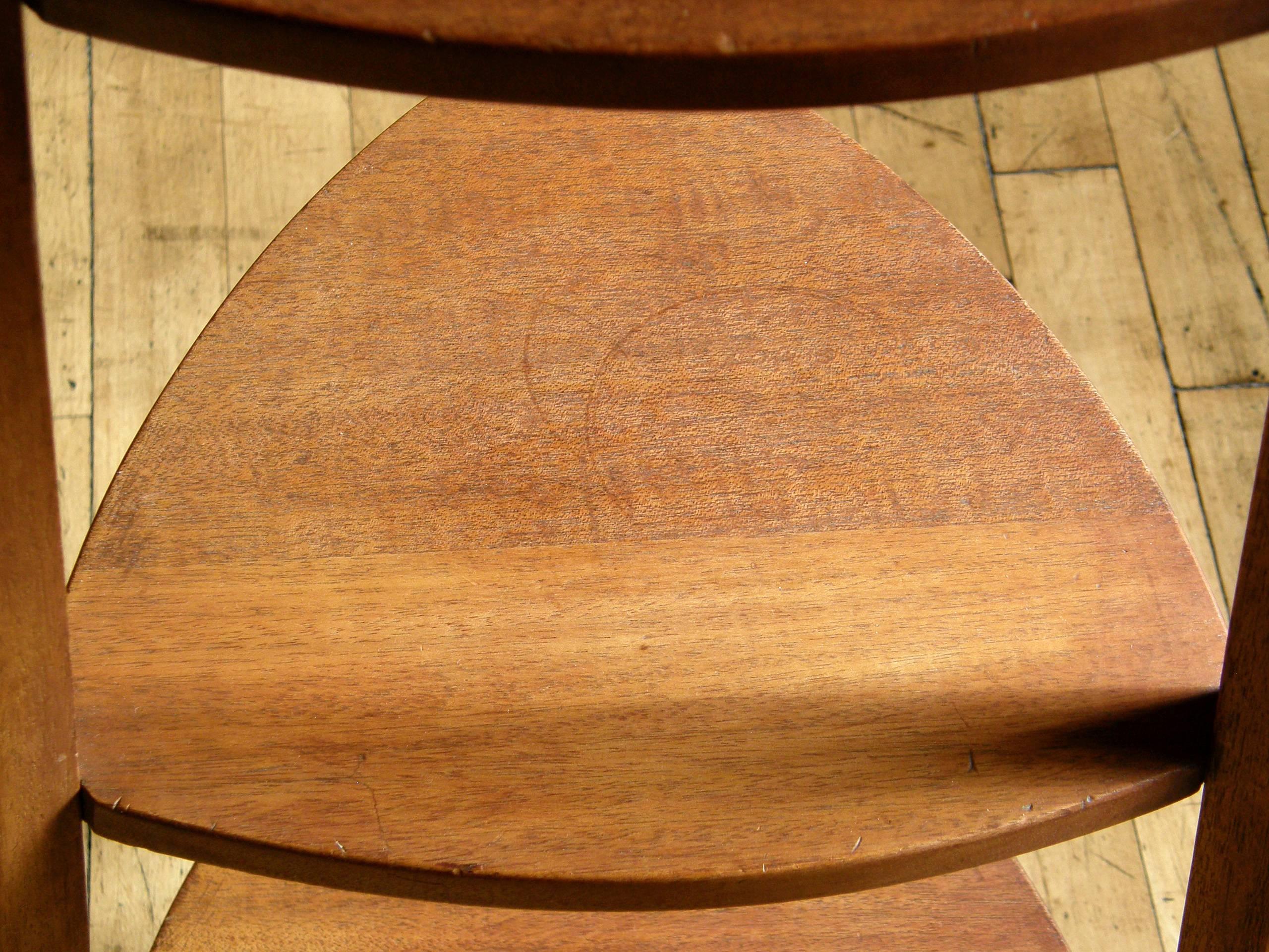 Mid-20th Century Teak Three-Tier Server Portable Dessert Cake Stand With Ring Handle Tripod Legs For Sale