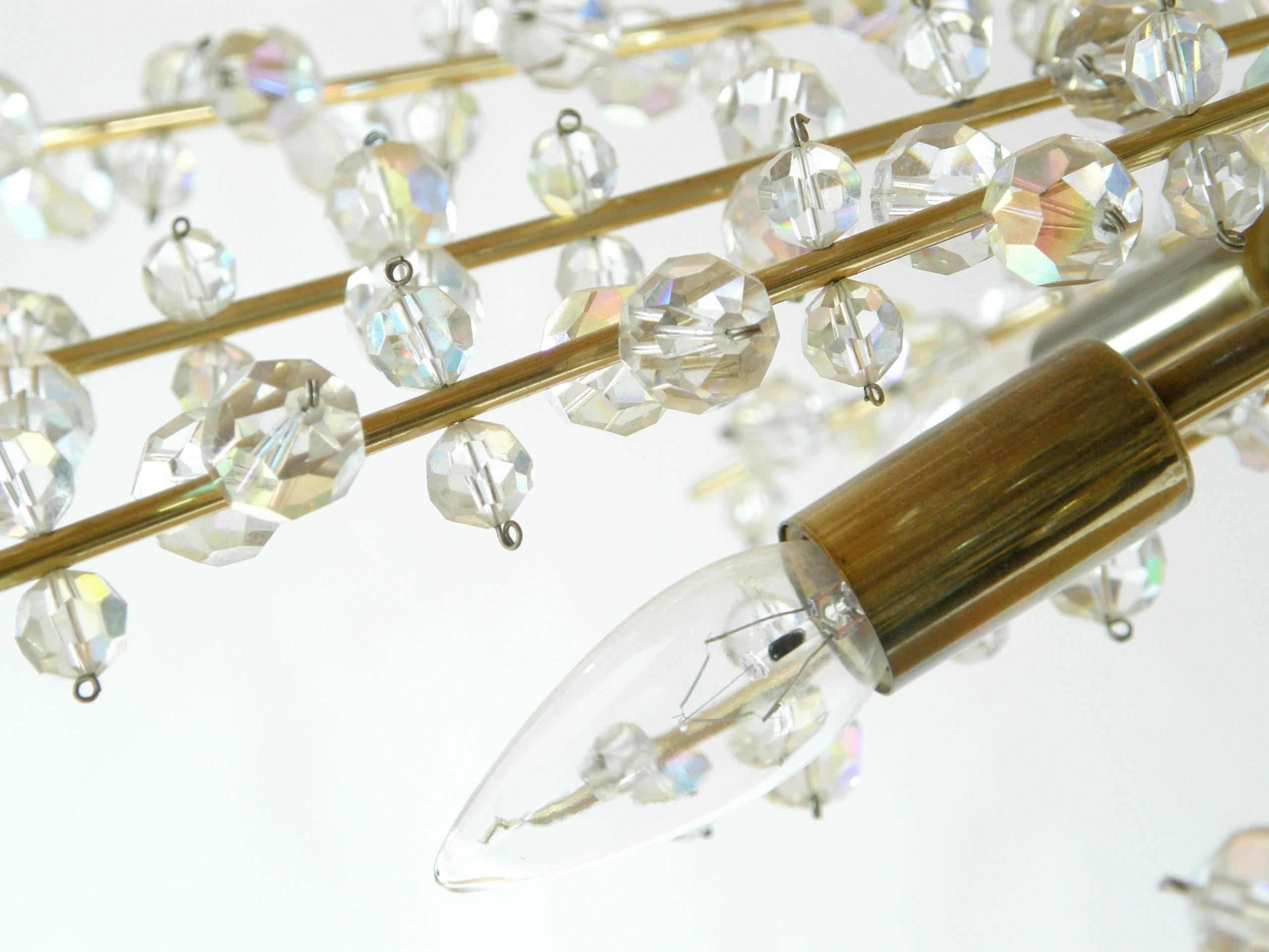 Mid-20th Century Bakalowits Cut Crystal and Brass Sputnik Chandelier