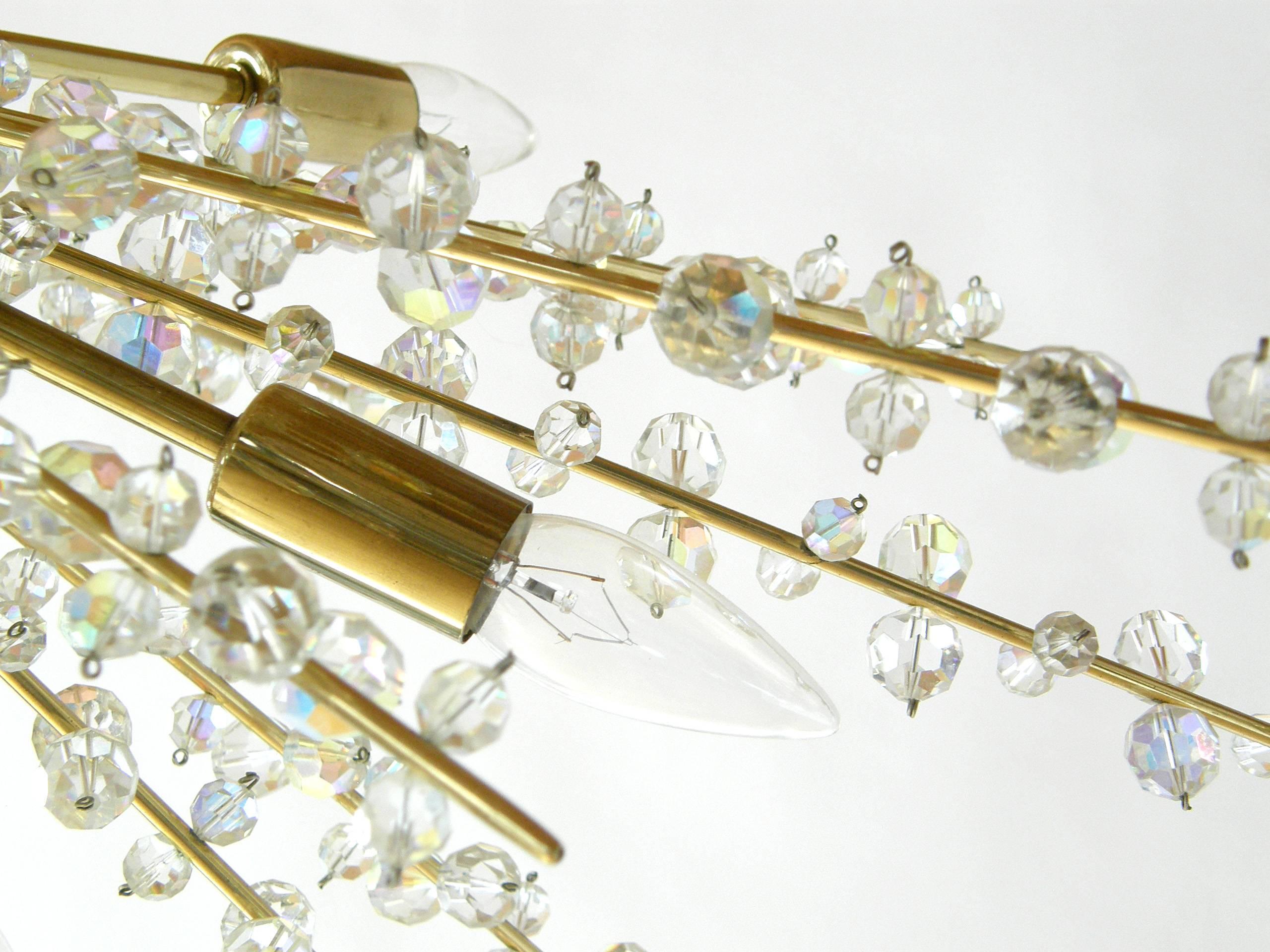 Faceted Bakalowits Cut Crystal and Brass Sputnik Chandelier