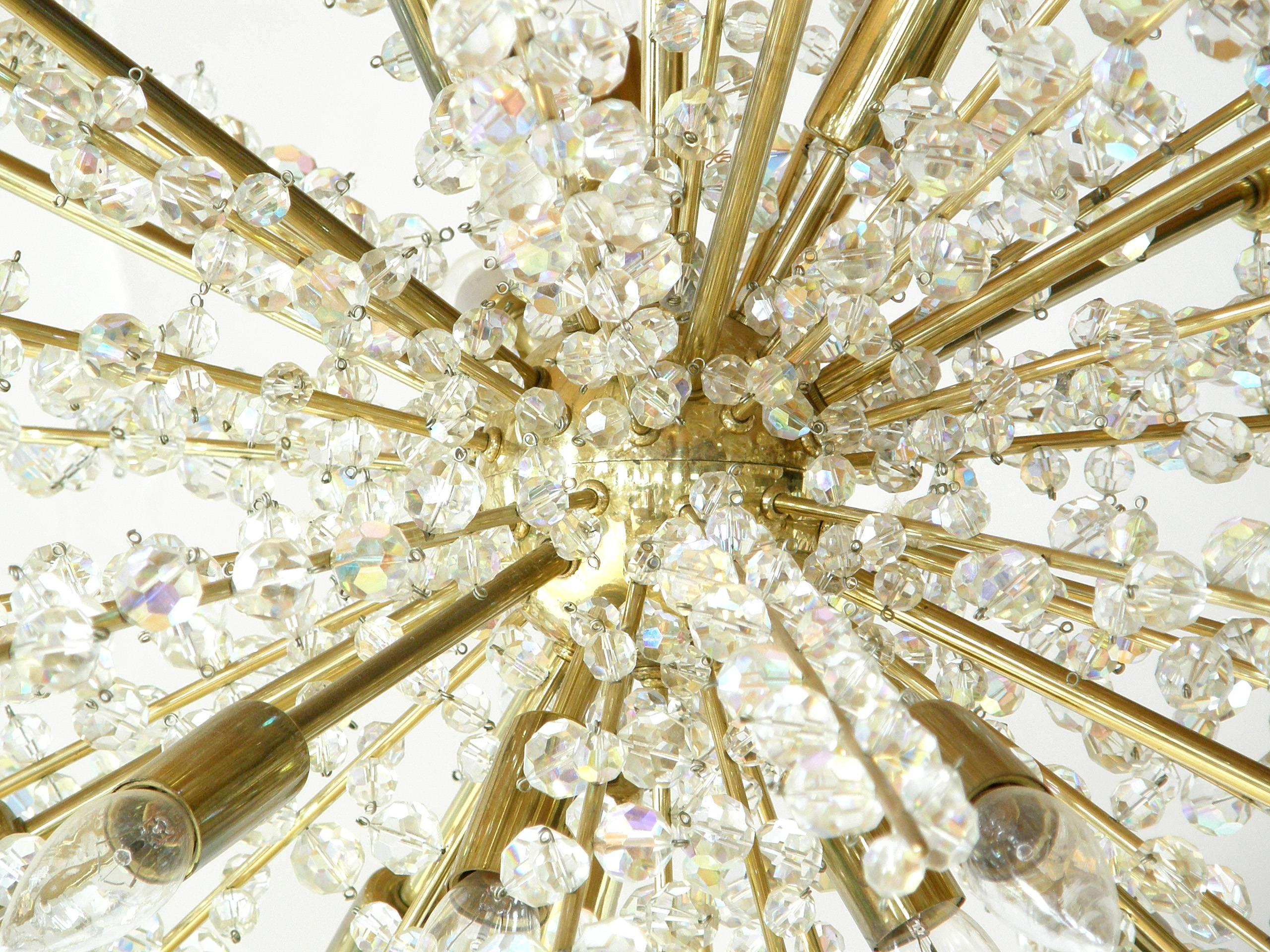 Austrian Bakalowits Cut Crystal and Brass Sputnik Chandelier