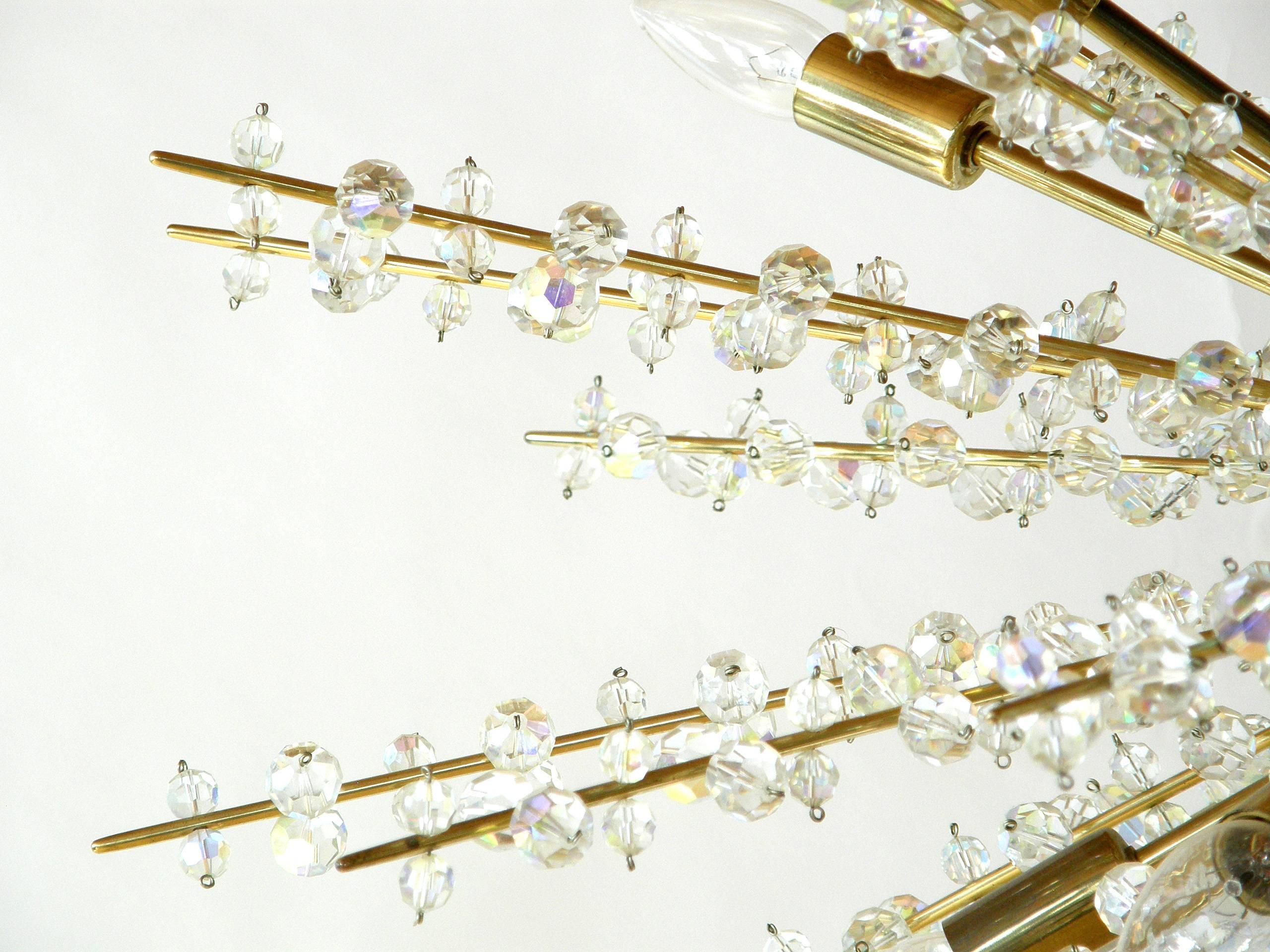 Mid-Century Modern Bakalowits Cut Crystal and Brass Sputnik Chandelier