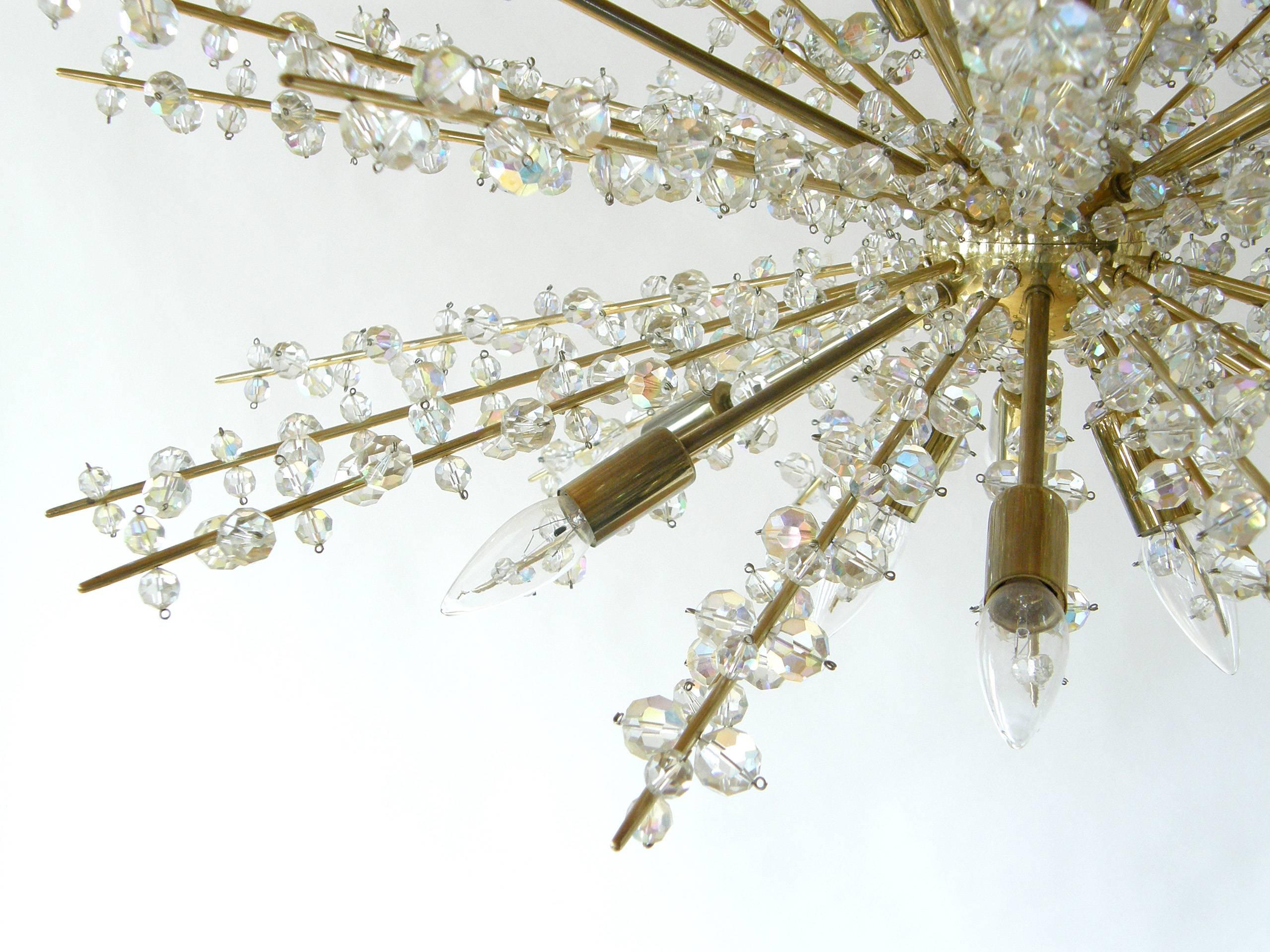 Bakalowits Cut Crystal and Brass Sputnik Chandelier In Good Condition In Chicago, IL