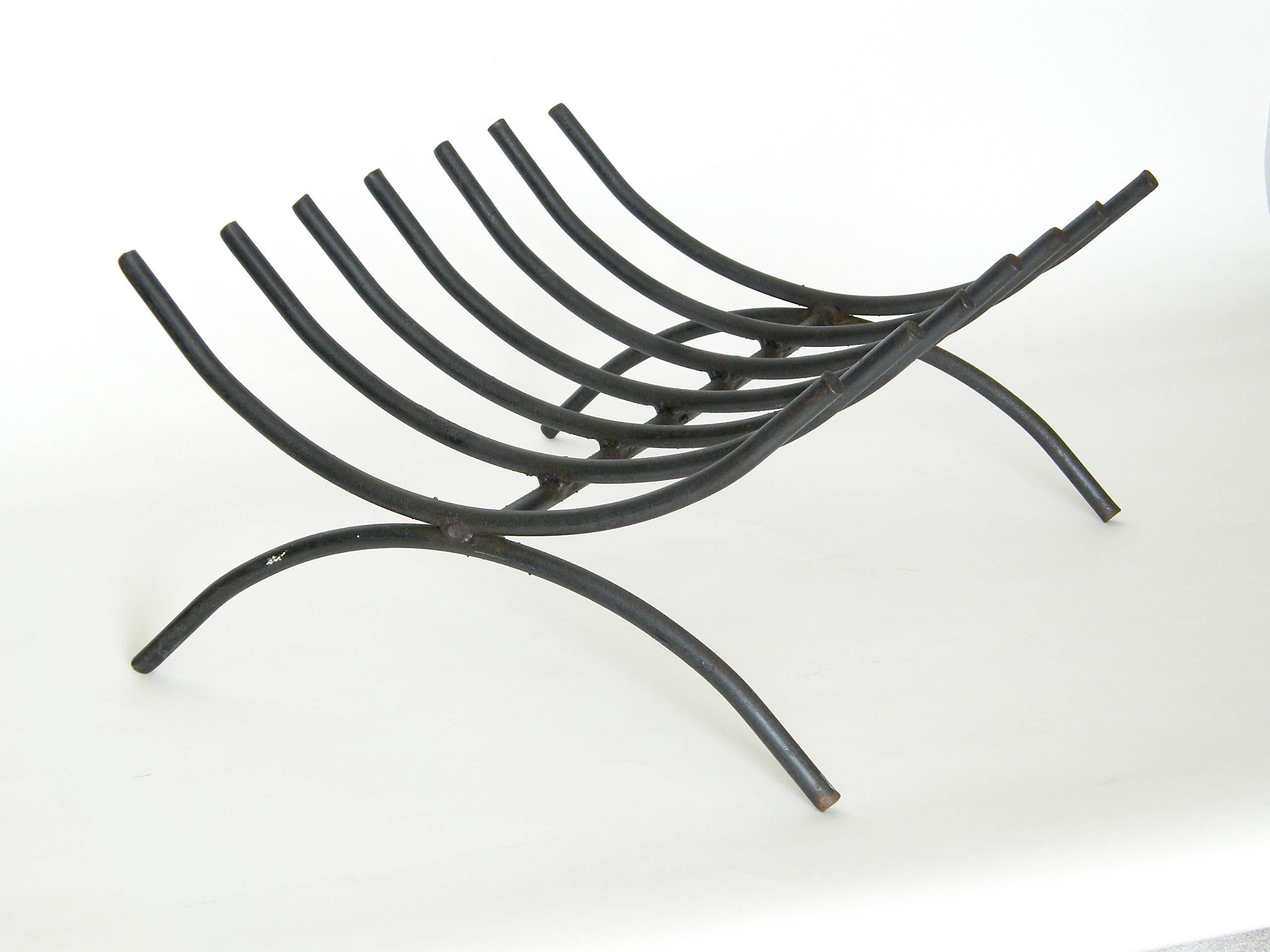 Welded George Nelson Style Wrought Iron Log Holder Shaped Like a Minimalist Ribcage