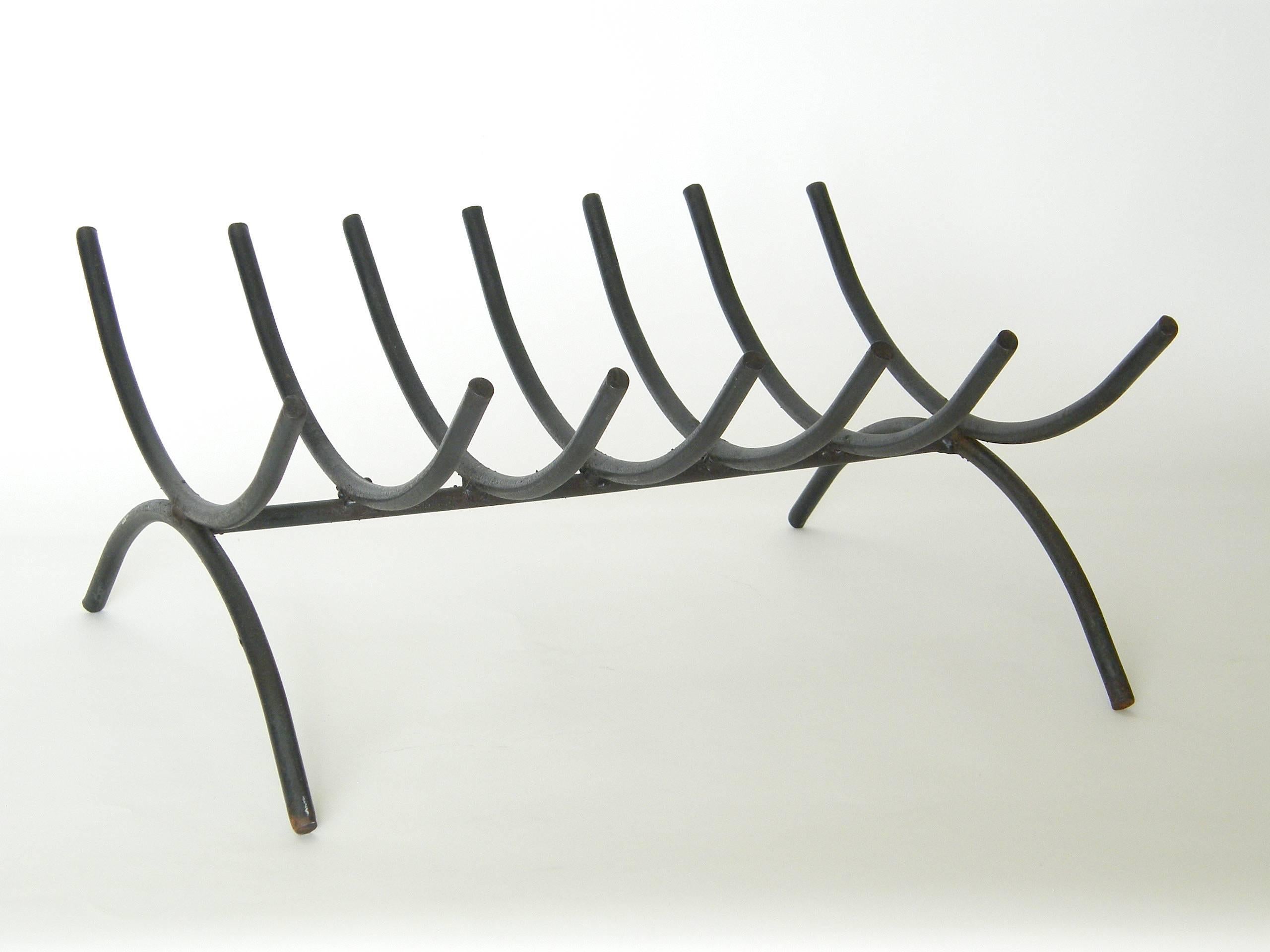 American George Nelson Style Wrought Iron Log Holder Shaped Like a Minimalist Ribcage