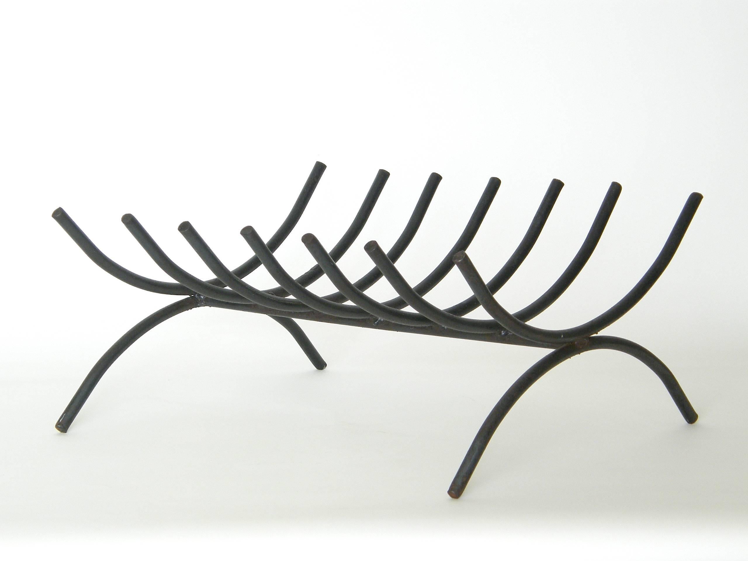 Mid-Century Modern George Nelson Style Wrought Iron Log Holder Shaped Like a Minimalist Ribcage