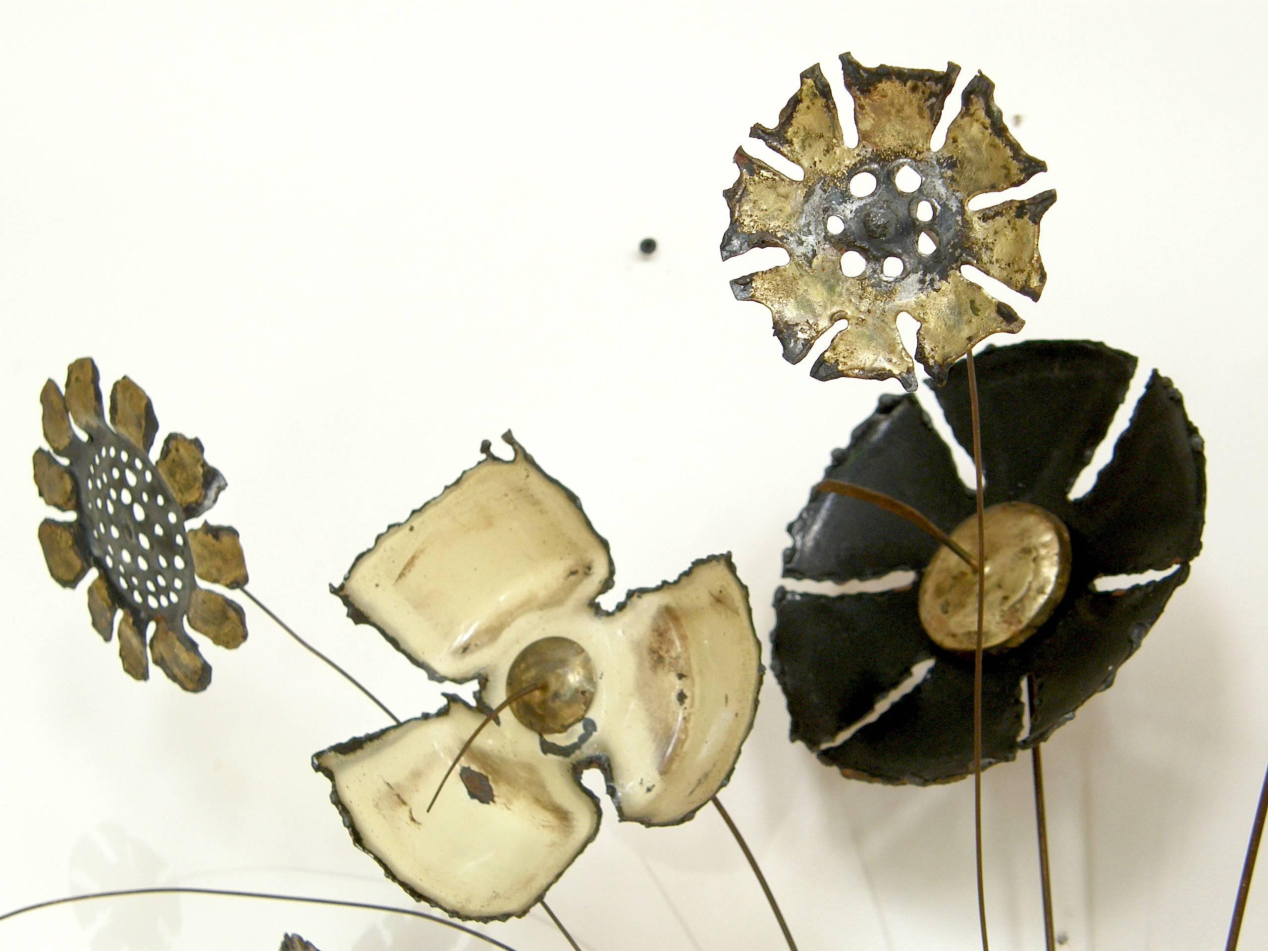 American Large Scale Wall Sculpture of Enameled Flowers in a Brutalist Vase For Sale