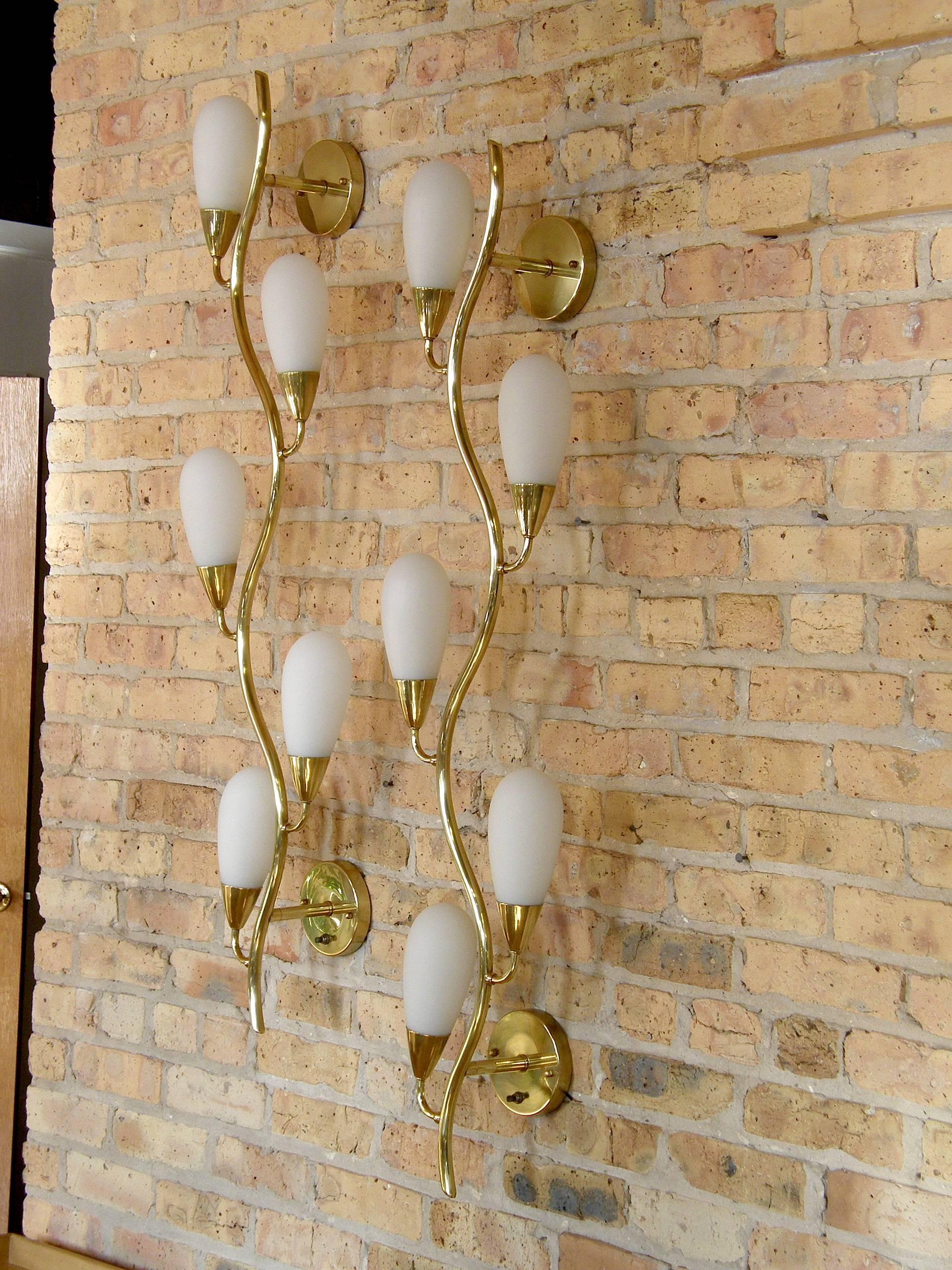 Pair of Brass and Glass Flora Form Wall Lamps 3