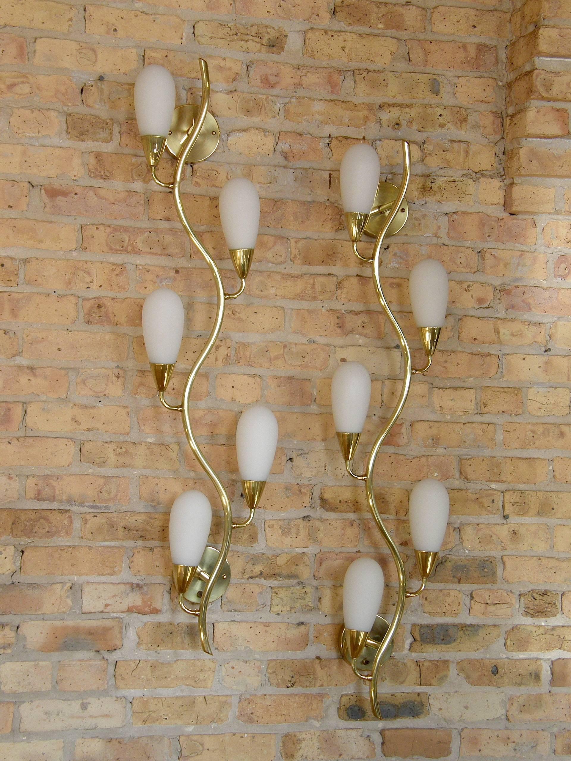 Pair of Brass and Glass Flora Form Wall Lamps 4