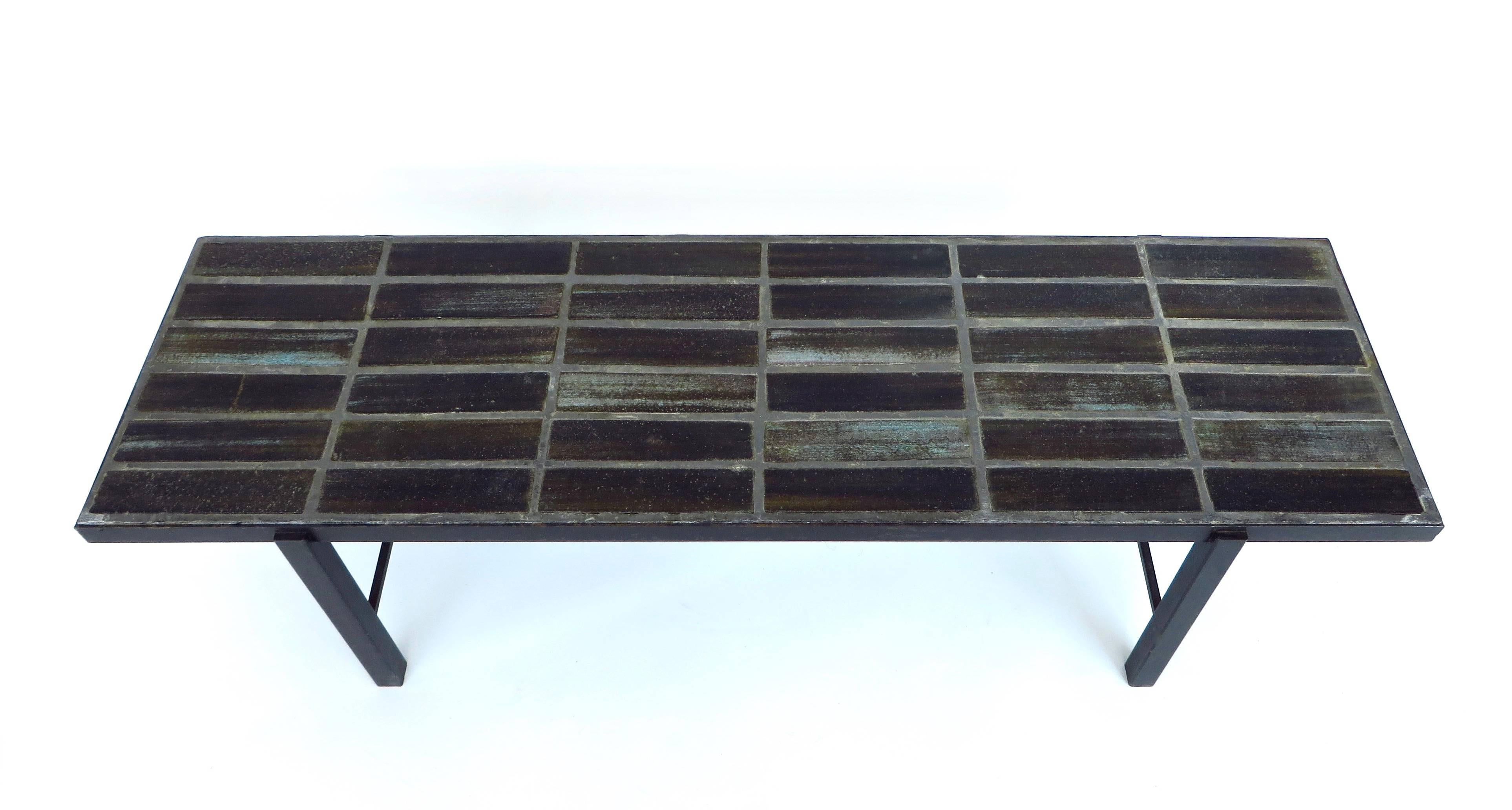 French Ceramic Tile Mosaic Blue Gray Coffee Table by Nicole Raude In Excellent Condition In Chicago, IL