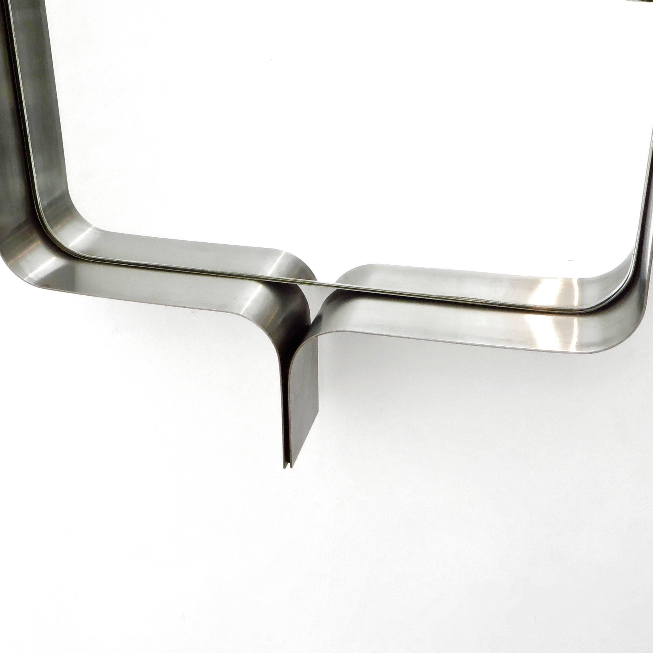 French Stainless Steel Mirror by Designer Michel Boyer c1970 1
