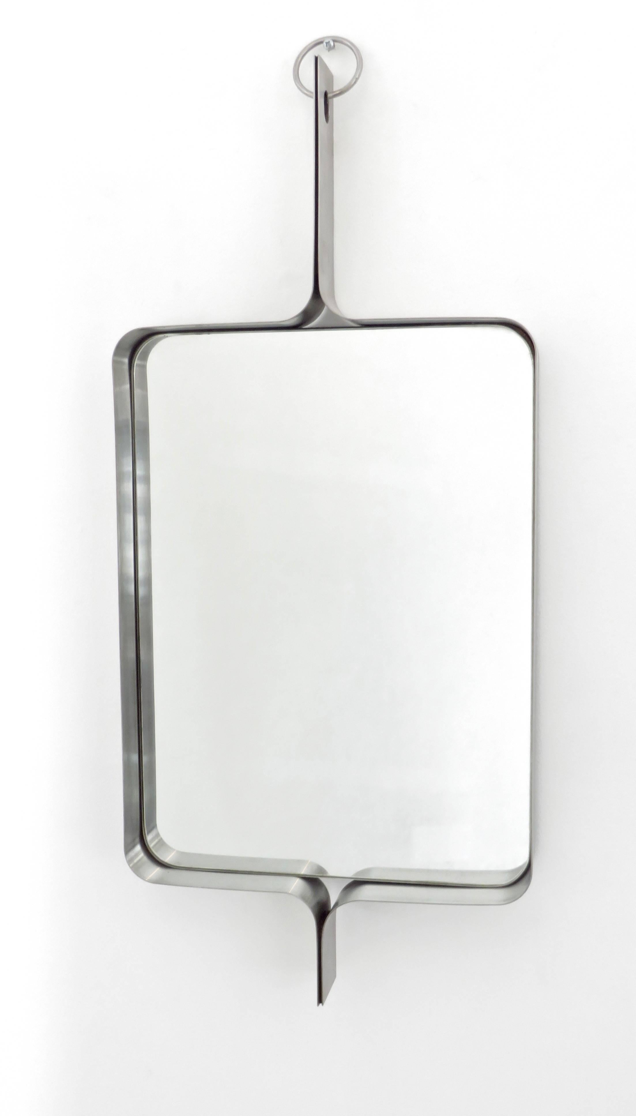 Mid-Century Modern French Stainless Steel Mirror by Designer Michel Boyer c1970