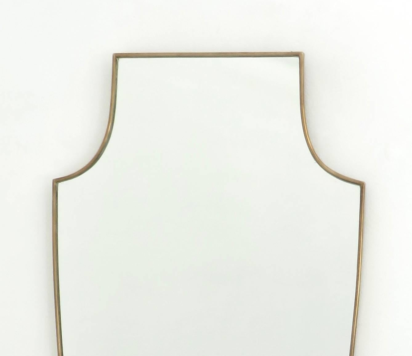 Mid-20th Century Italian Vintage Brass Shield Shaped Framed Mirror 