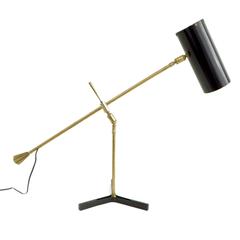 French 1950"s Articulating Brass and Black Desk Lamp With Swivel Arm