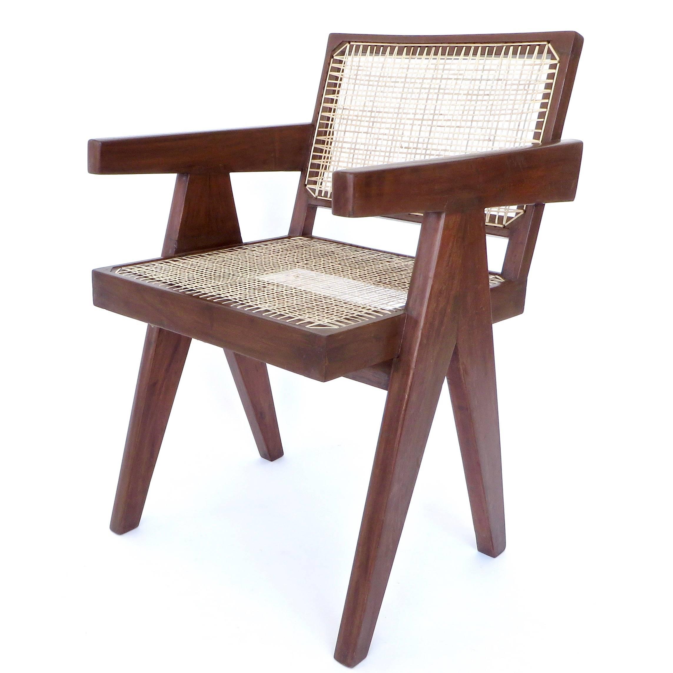 Indian Pair of Office Dining Armchairs by Pierre Jeanneret from Chandigarh