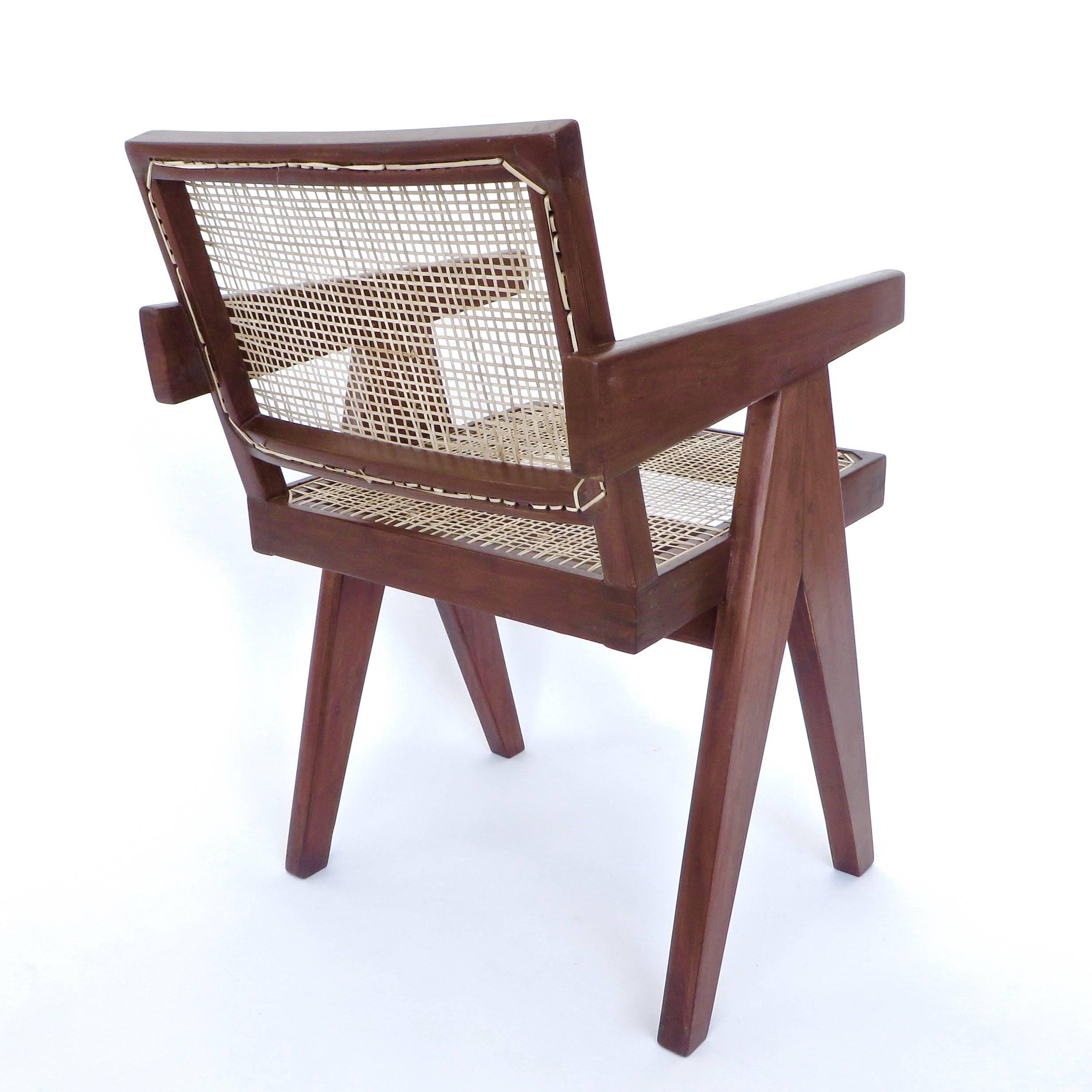 Cane Pair of Office Dining Armchairs by Pierre Jeanneret from Chandigarh