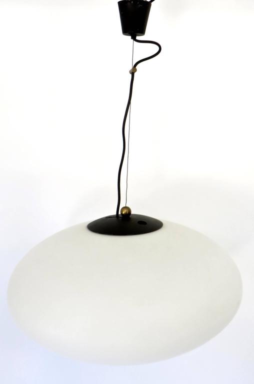 Italian Vintage Blown Opaque Glass Pendant Light by Stilnovo Circa 1960