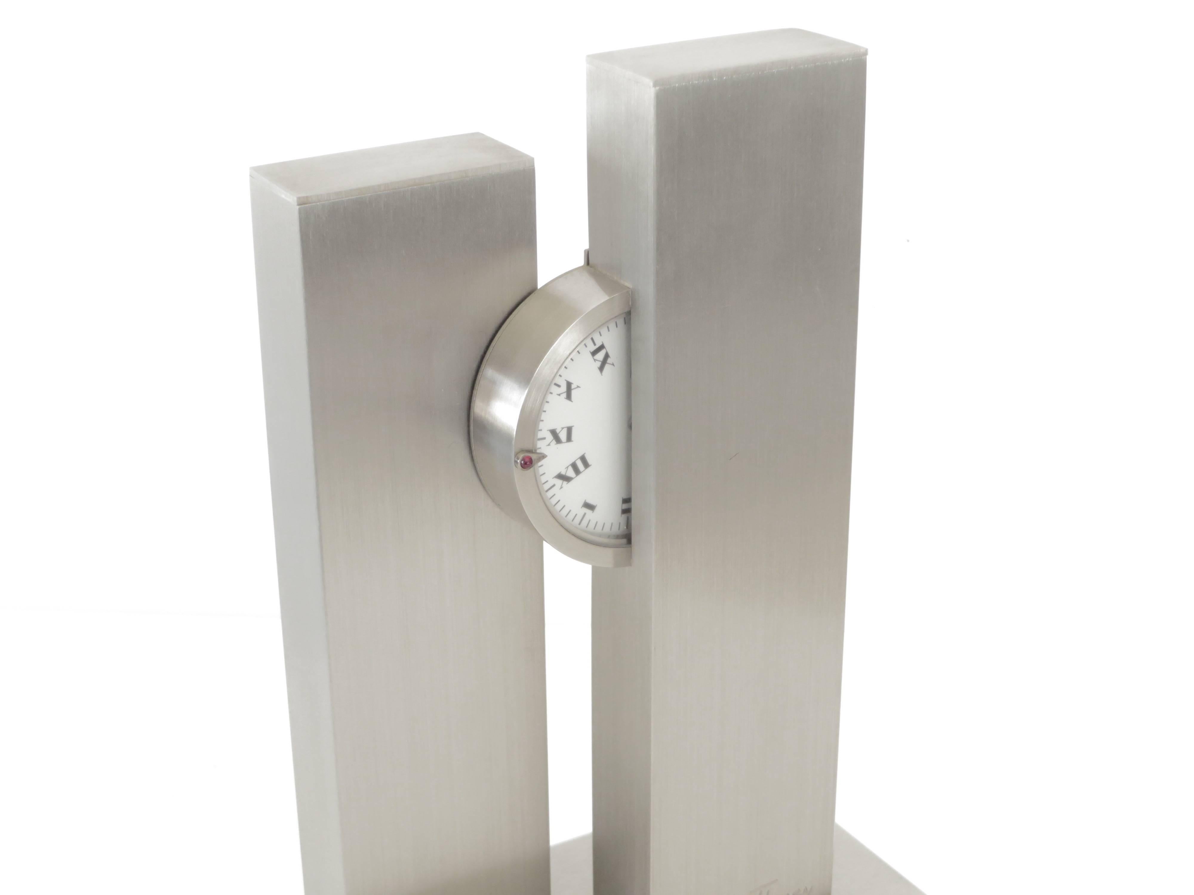 French Sculptural c1970s Stainless Steel Clock by Michel Fleury In Excellent Condition In Chicago, IL
