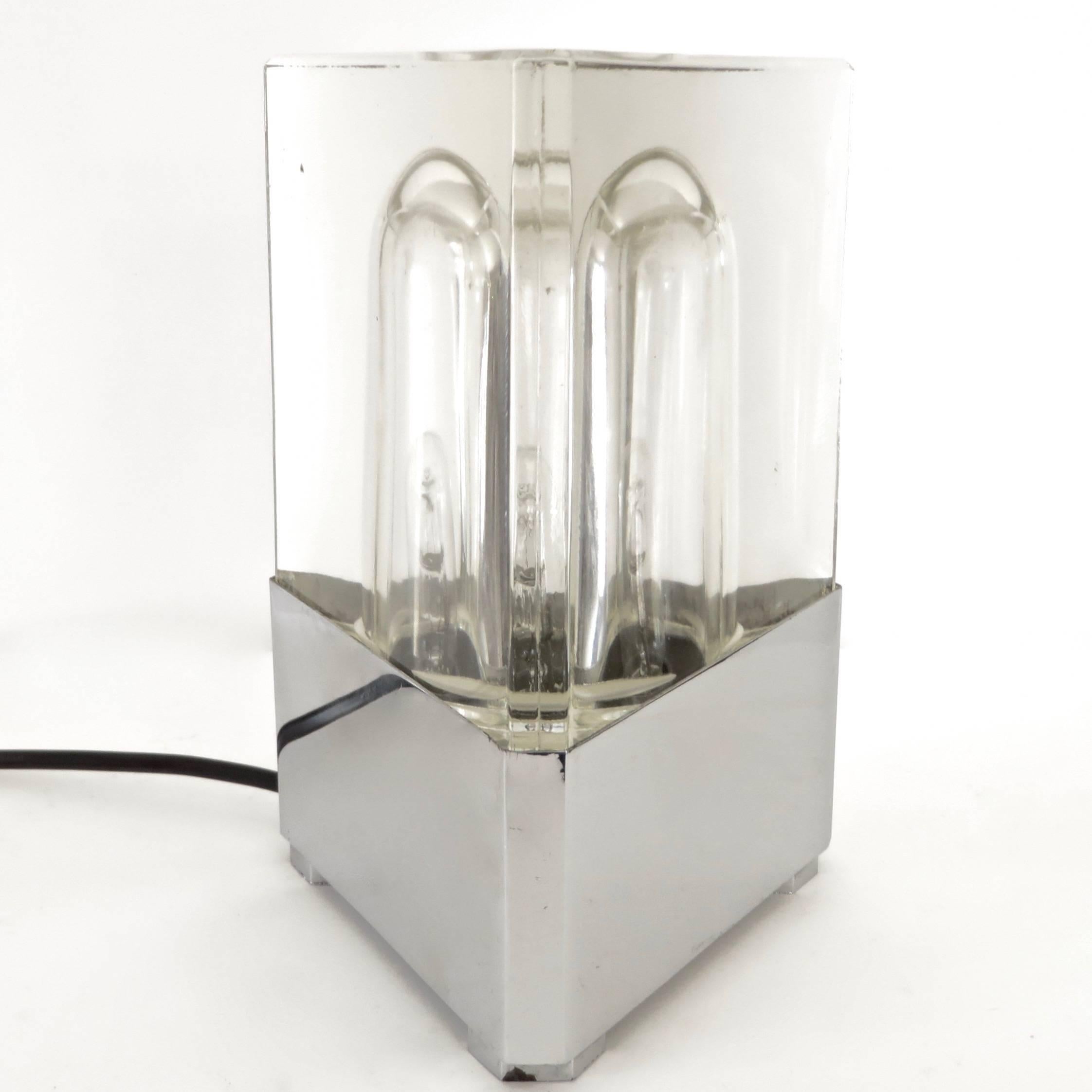 Mid-Century Modern Italian Fidenza Vetraria Glass Table Lamp with Stainless Steel Base