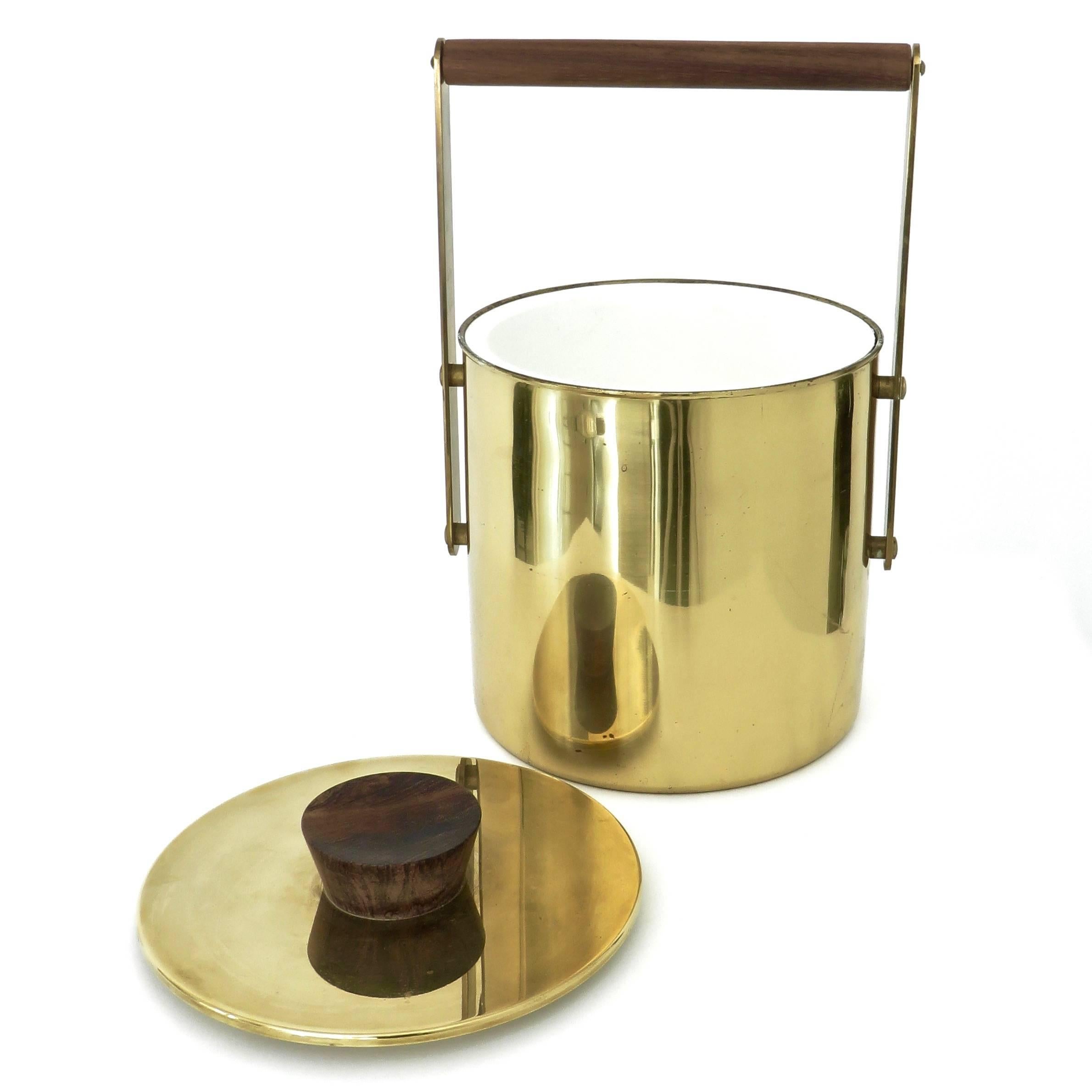 Mid-20th Century Italian Vintage Brass and Walnut Ice Bucket