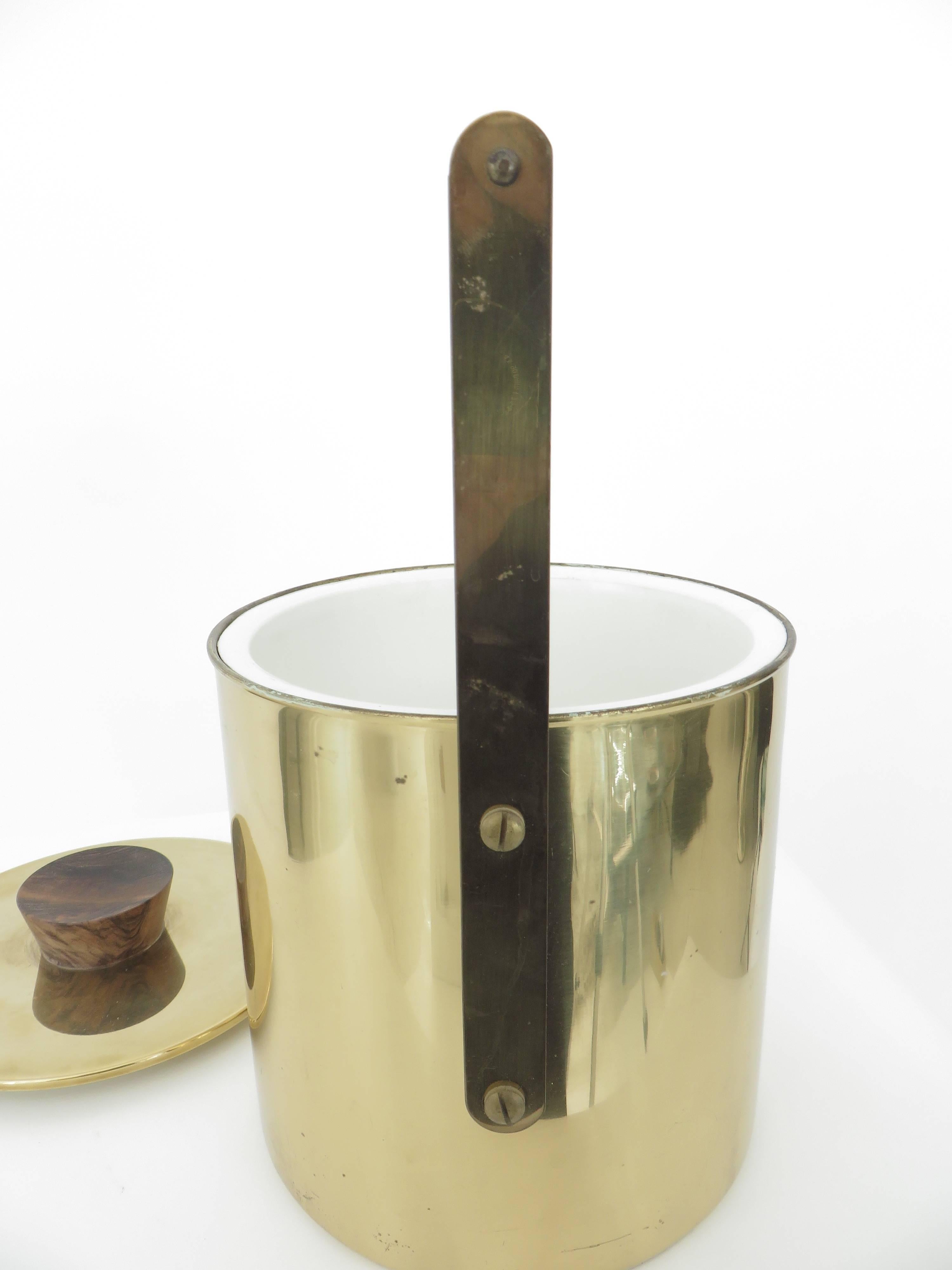 Italian Vintage Brass and Walnut Ice Bucket 1