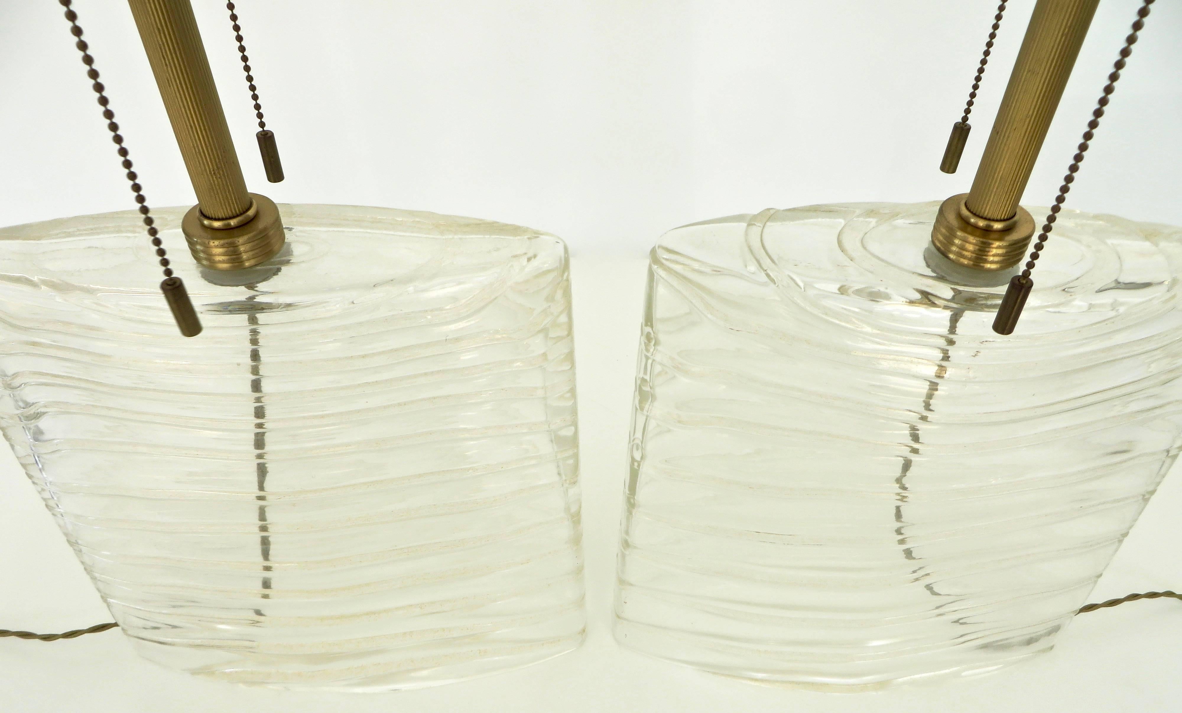Italian Pair of Donghia Murano Venetian Handblown Increspato Glass Table Lamps  1