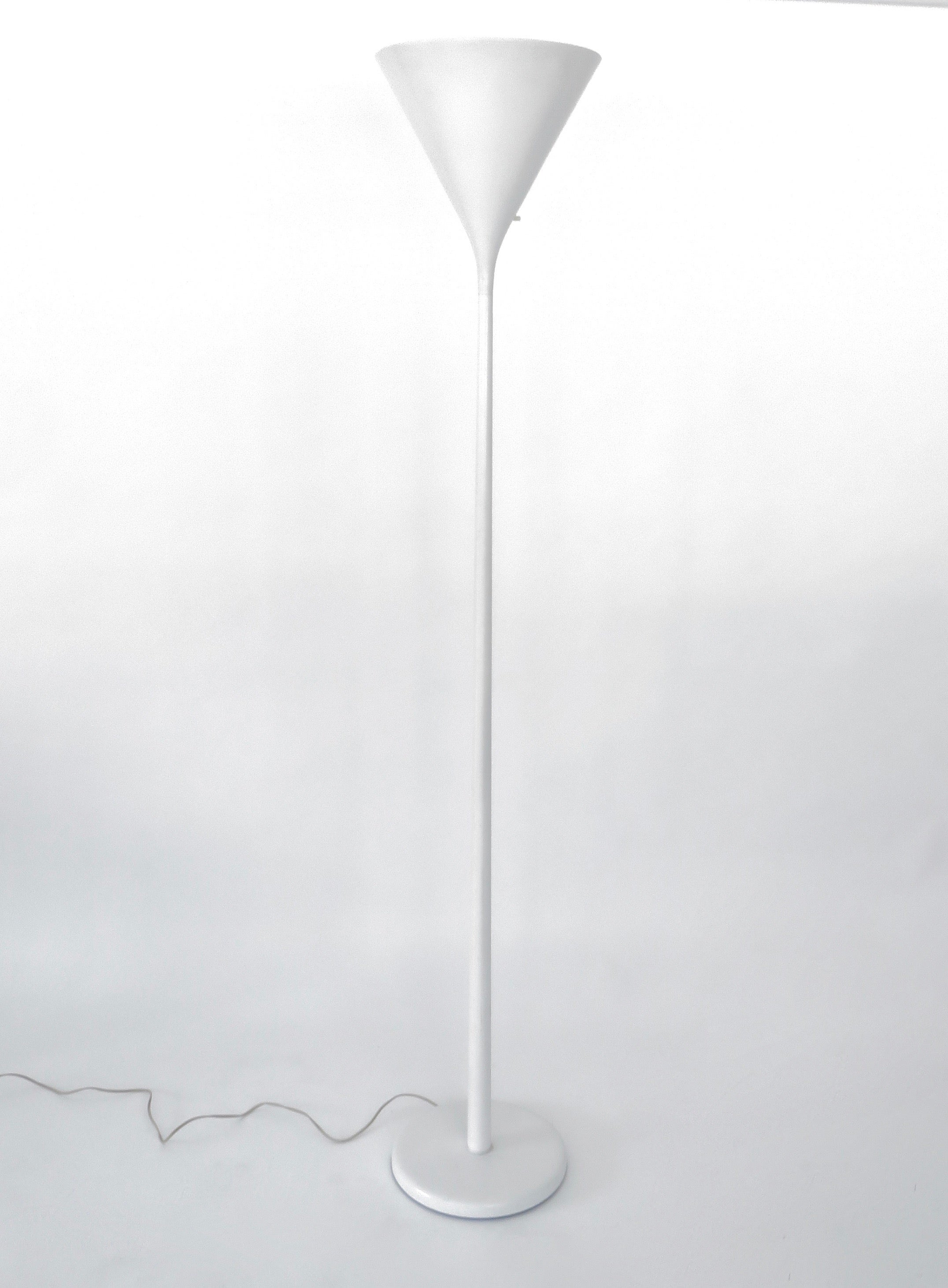 Walter Von Nessen Minimalist Lacquered White Aluminum Torchiere Floor Lamp Walter Von Nessen Minimalist Lacquered White Aluminum Torchiere Floor Lamp