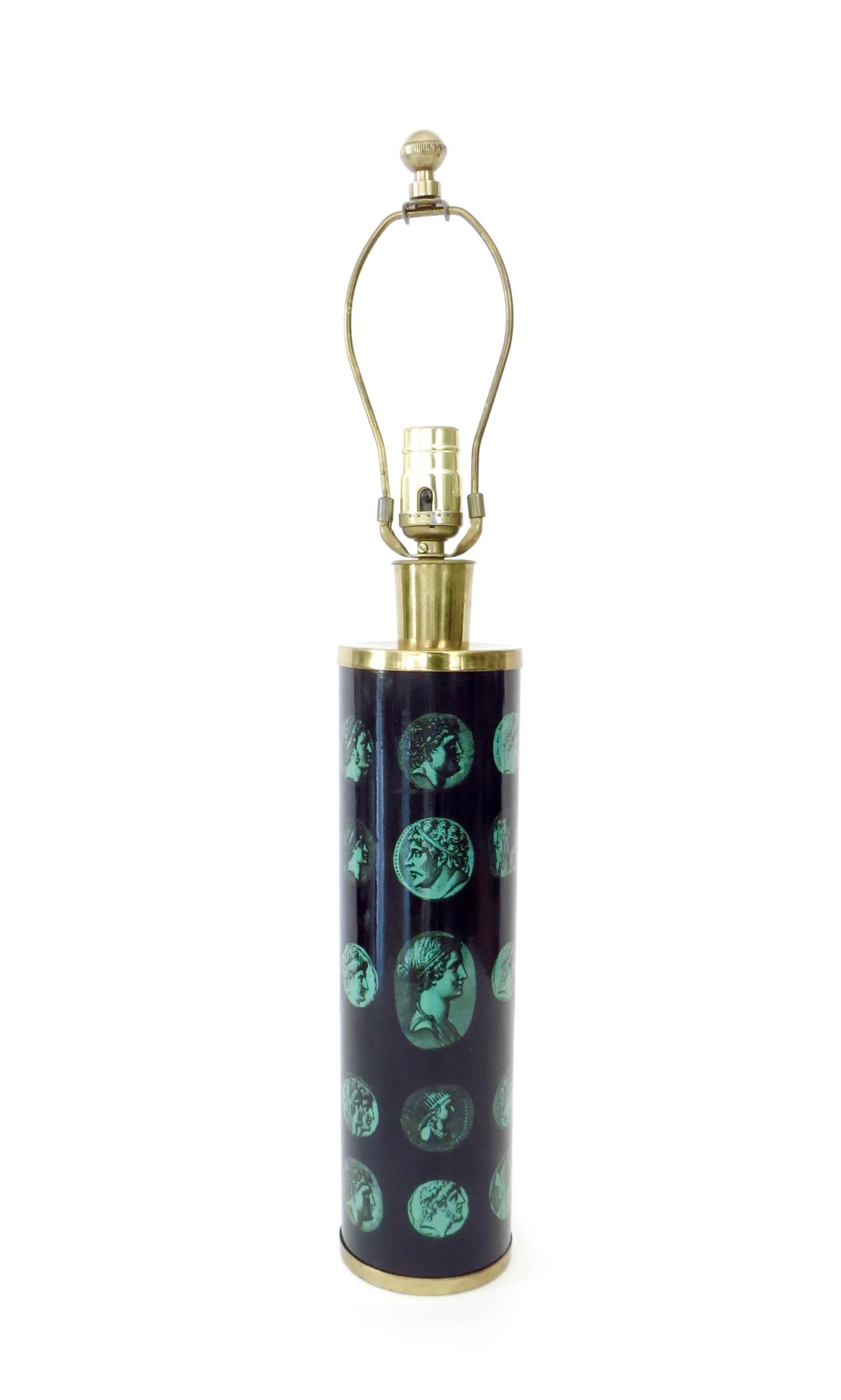 Mid-Century Modern Piero Fornasetti Italian Black and Green Medallion Table Lamp