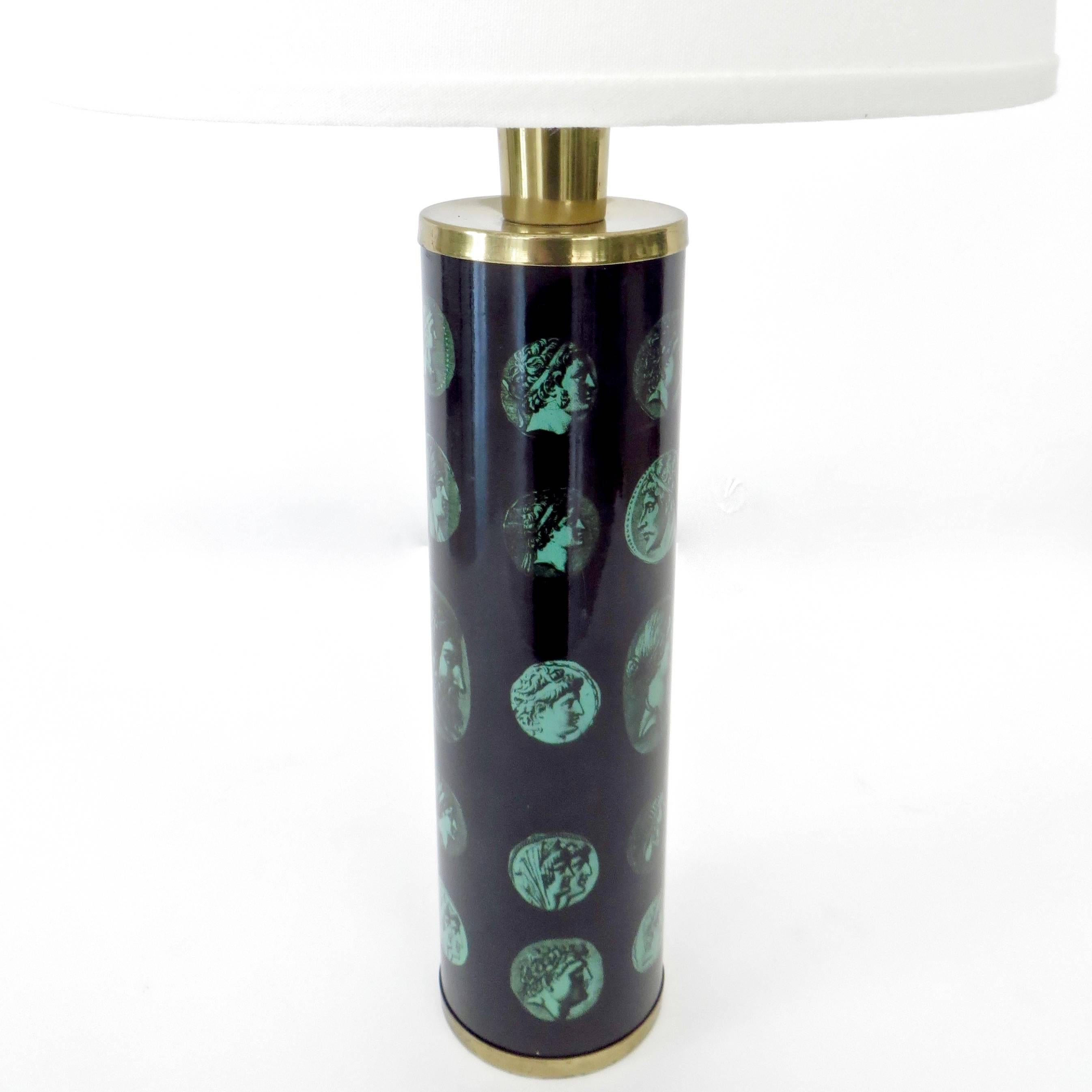 Brass Piero Fornasetti Italian Black and Green Medallion Table Lamp