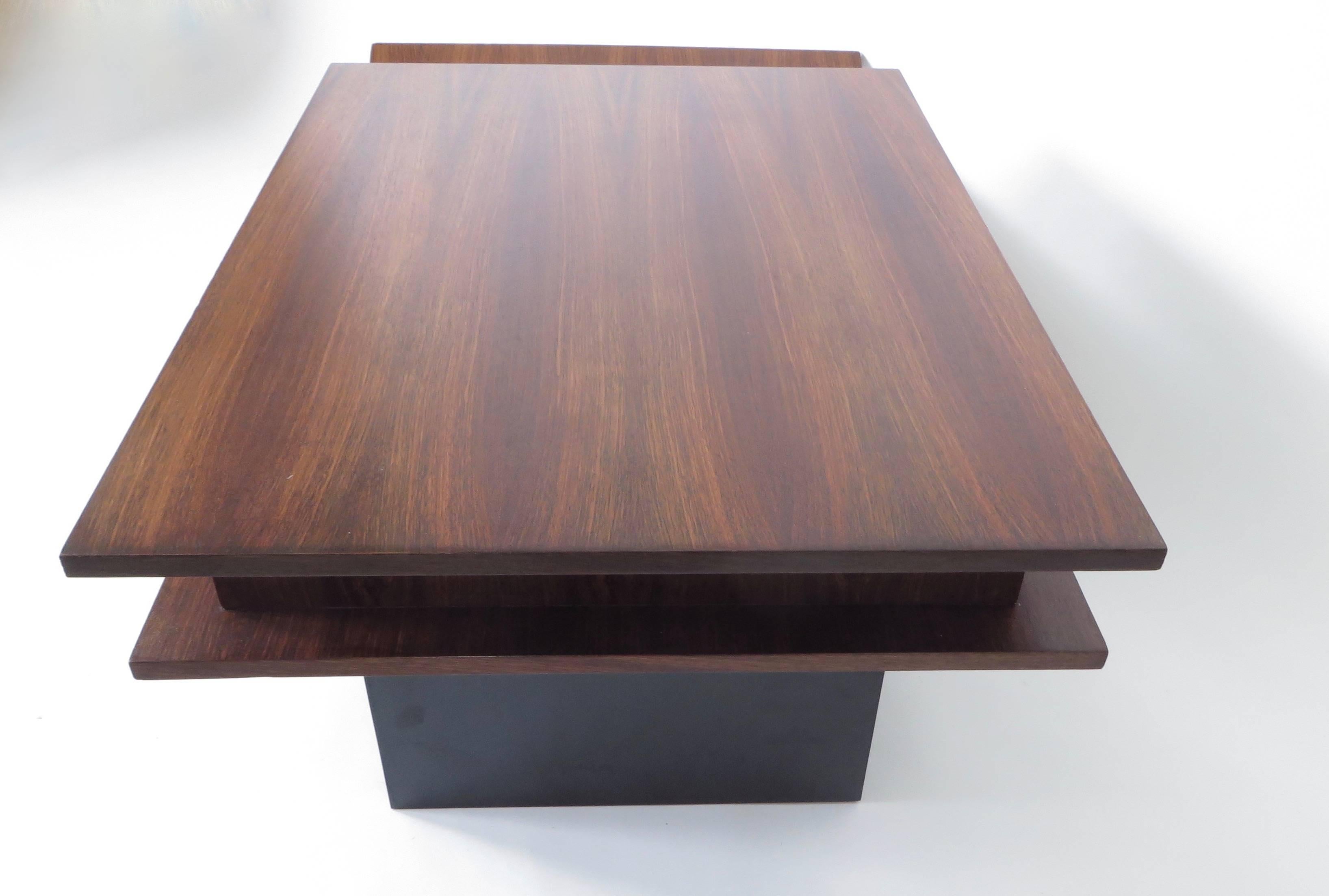 Italian Two-Level Rosewood Coffee Table with One Drawer on Black Laminate Base 3