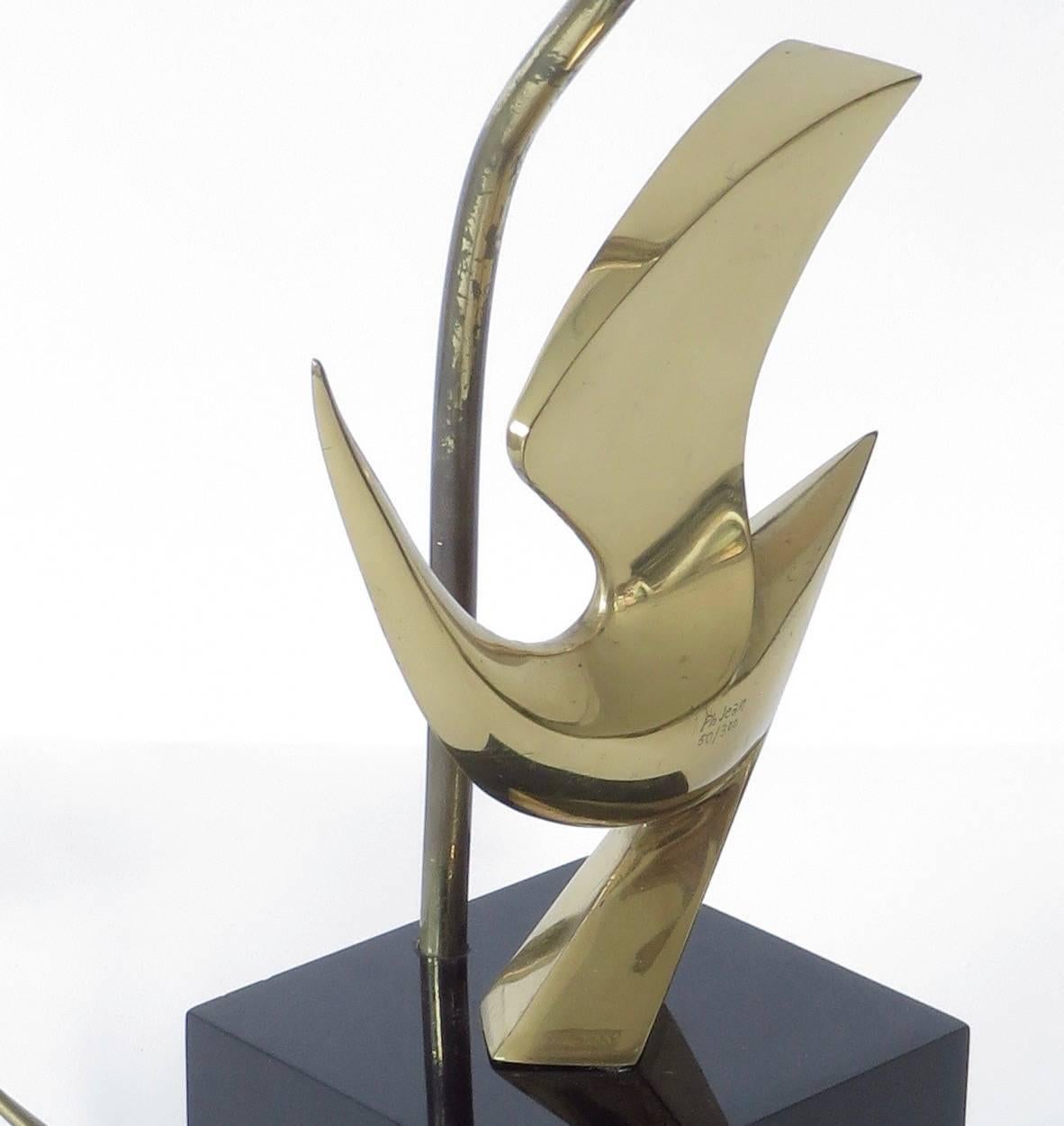Mid-Century Modern French Abstract Bird Sculptural Signed Bronze Table Lamp by Philippe Jean