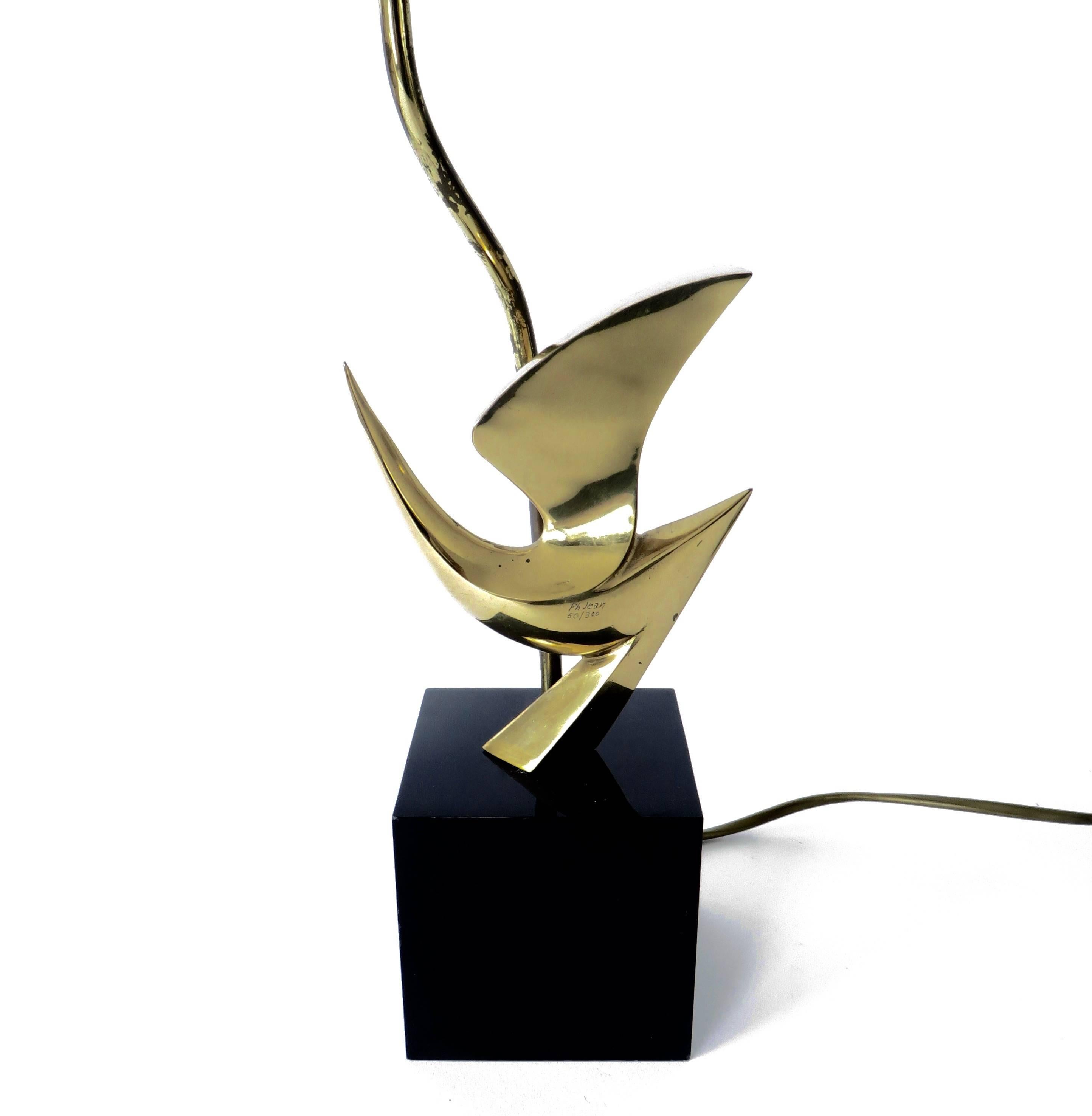 Late 20th Century French Abstract Bird Sculptural Signed Bronze Table Lamp by Philippe Jean