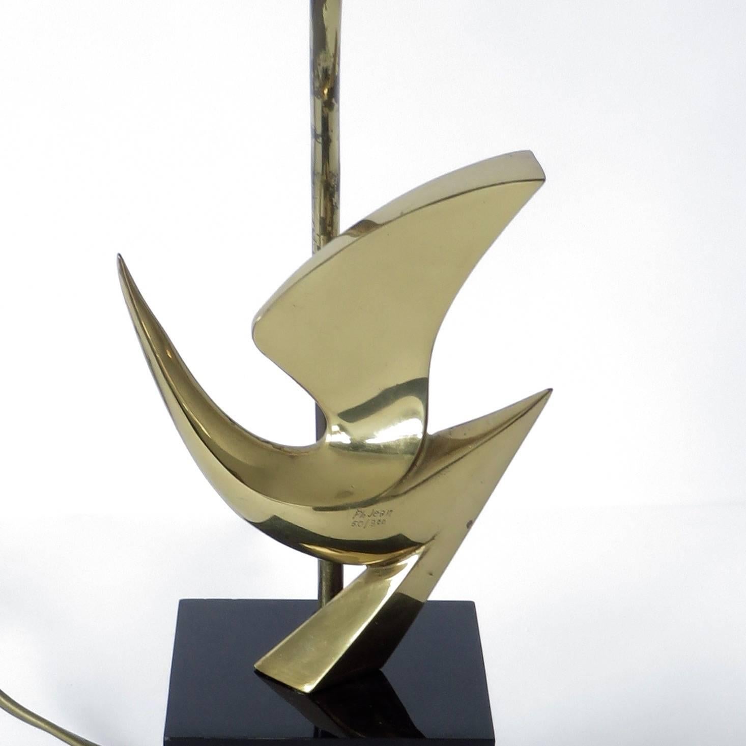 French Abstract Bird Sculptural Signed Bronze Table Lamp by Philippe Jean In Excellent Condition In Chicago, IL