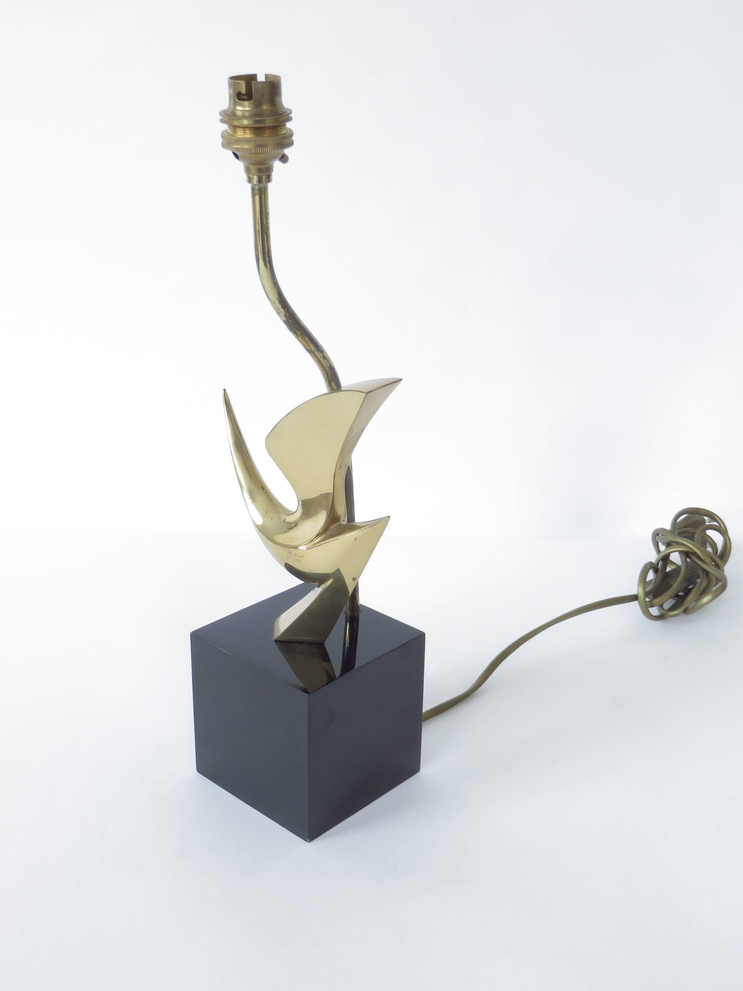 French Abstract Bird Sculptural Signed Bronze Table Lamp by Philippe Jean 2