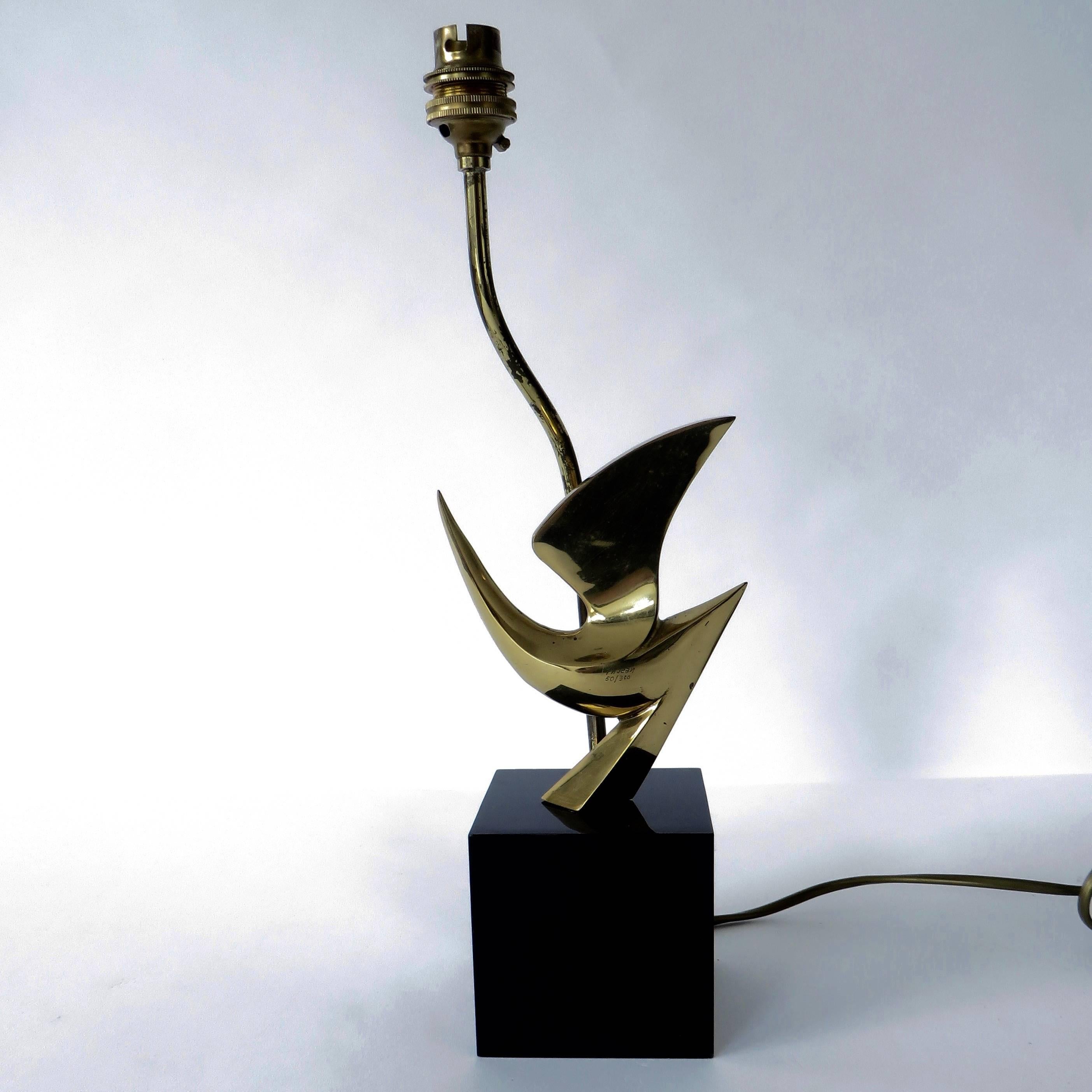 French Abstract Bird Sculptural Signed Bronze Table Lamp by Philippe Jean 3