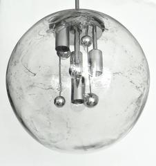 Large Doria German Blown Glass Globe Clear Milky Way Four-Light Hanging Fixture