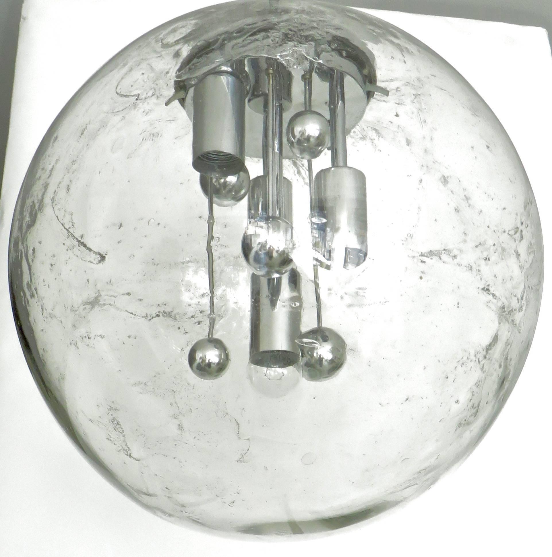 Late 20th Century Large Doria German Blown Glass Globe Clear Milky Way Four-Light Hanging Fixture