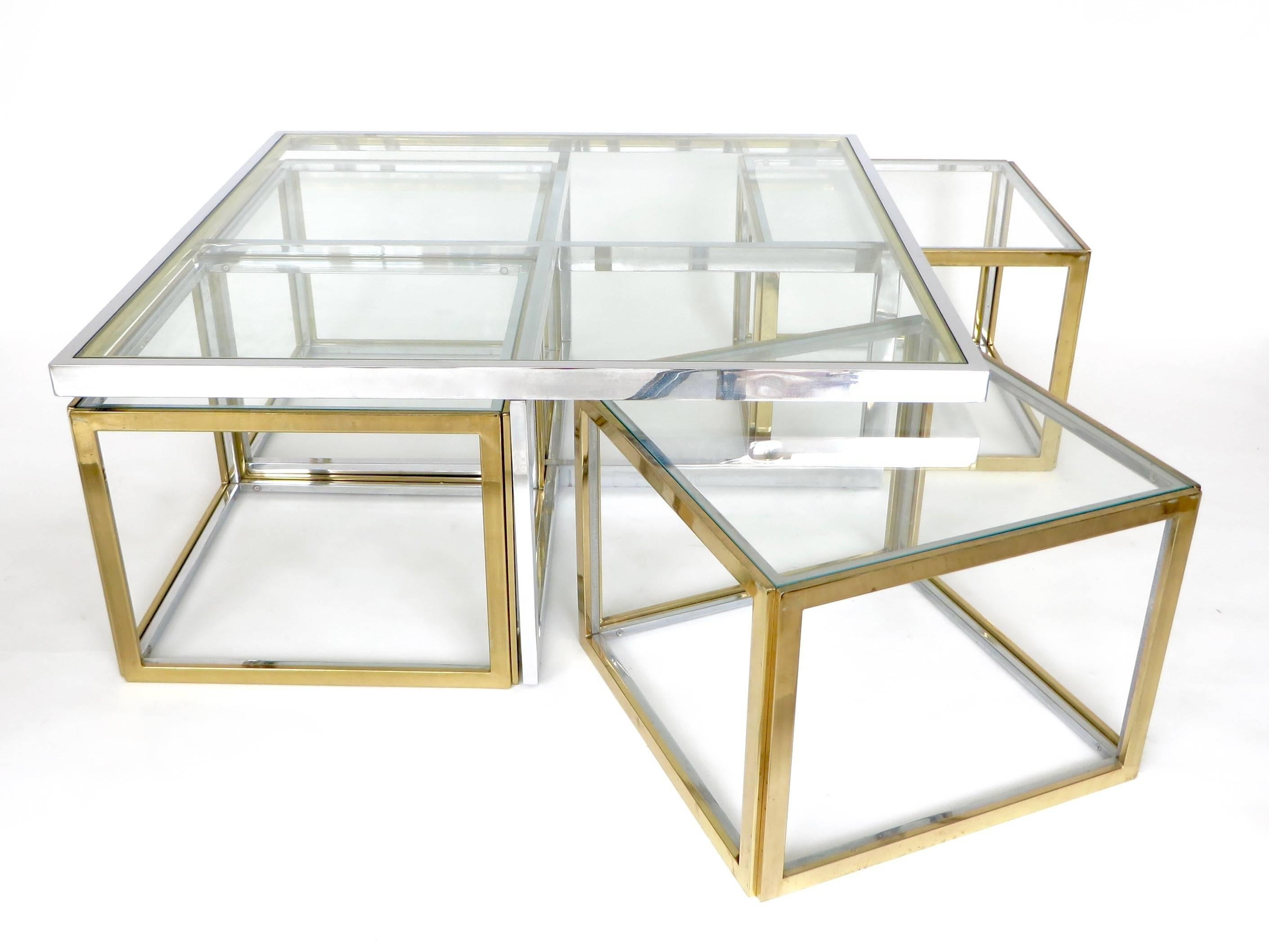 French Maison Jansen Chrome and Brass Multi Part Coffee and Pull-Out Tables 1
