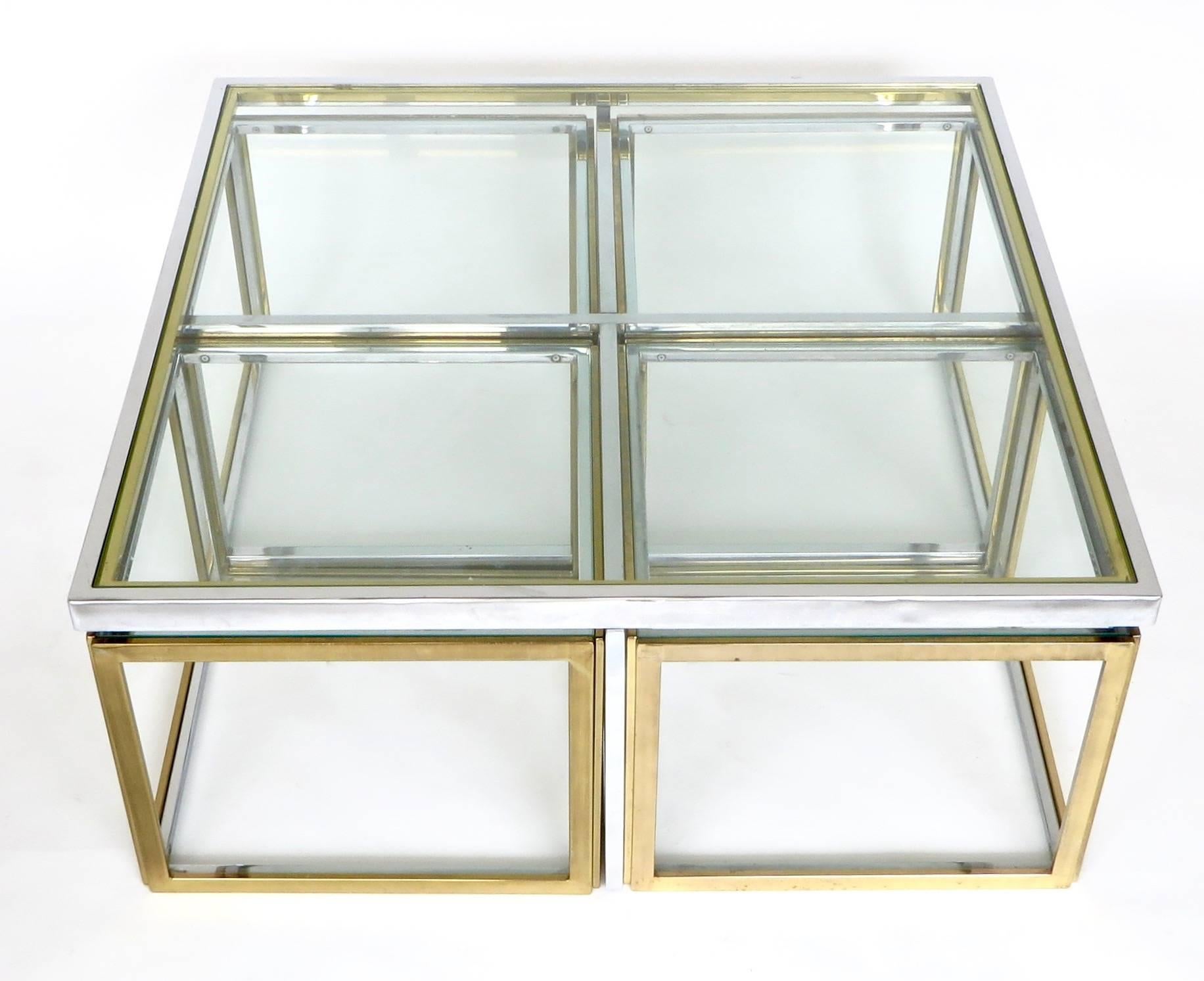 French Maison Jansen Chrome and Brass Multi Part Coffee and Pull-Out Tables 5