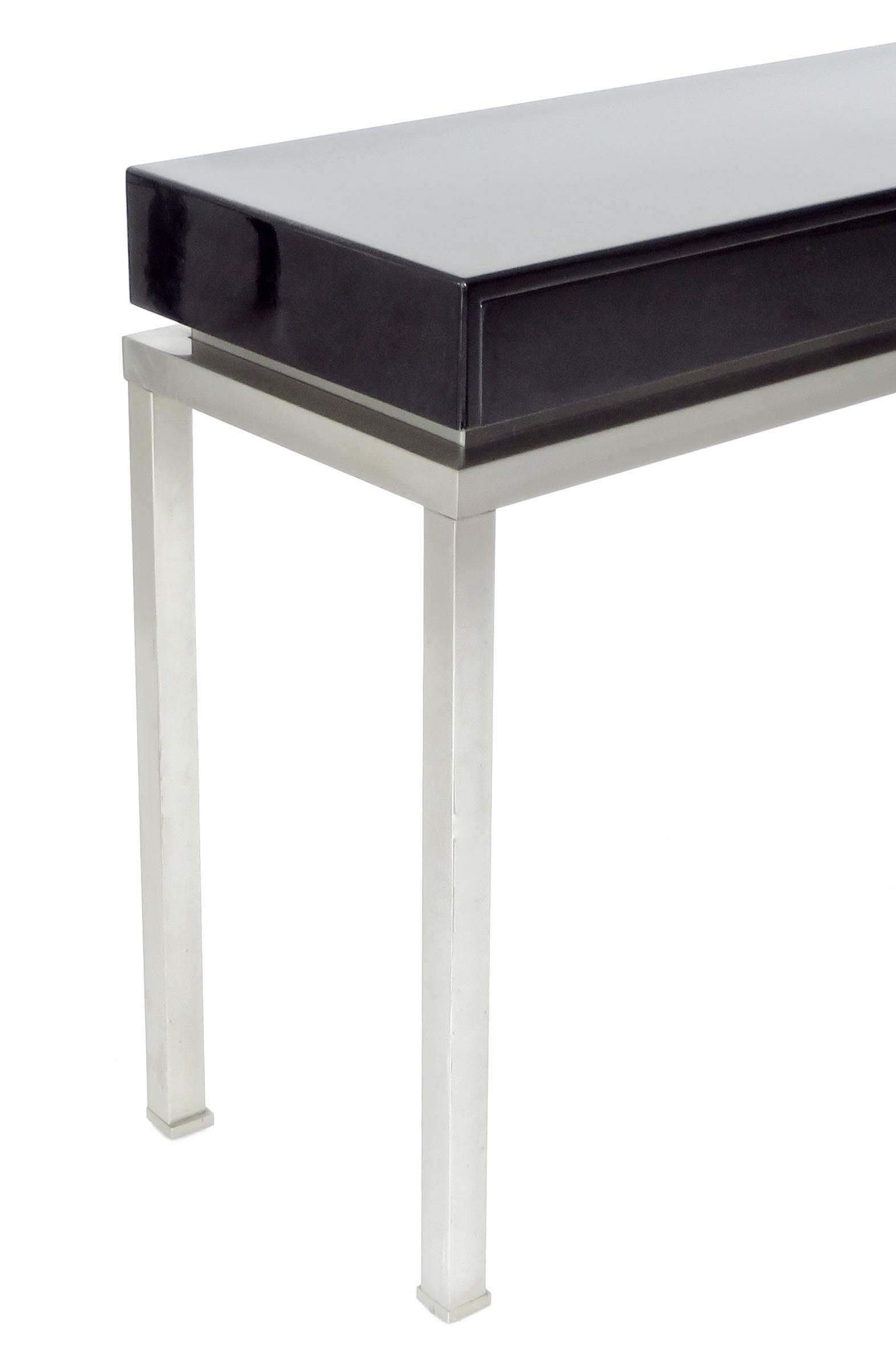  Maison Jansen French Black Lacquer and Brushed Stainless Steel Legs Console 3