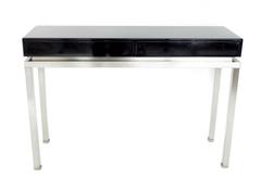  Maison Jansen French Black Lacquer and Brushed Stainless Steel Legs Console