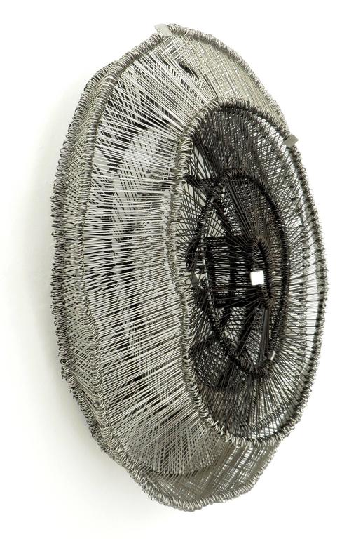 Eric Gushee Woven Wire Metal Sculpture, Silver and Black, Emergence