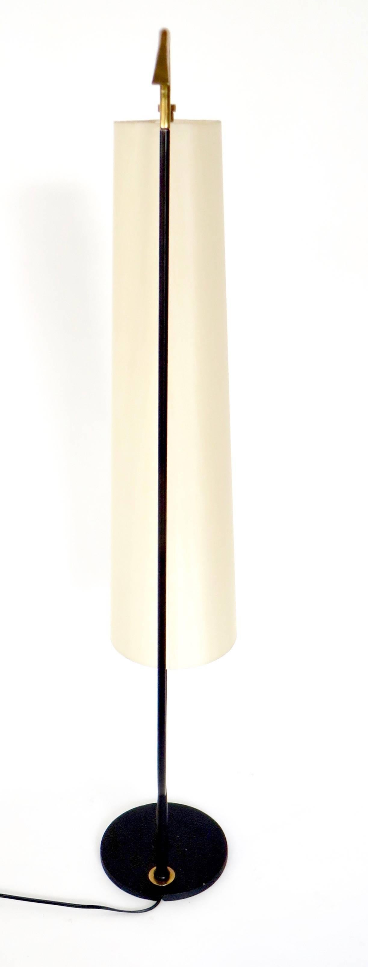 Maison Lunel French Standing Floor Lamp with Cream Linen Shade, 1950s In Excellent Condition In Chicago, IL