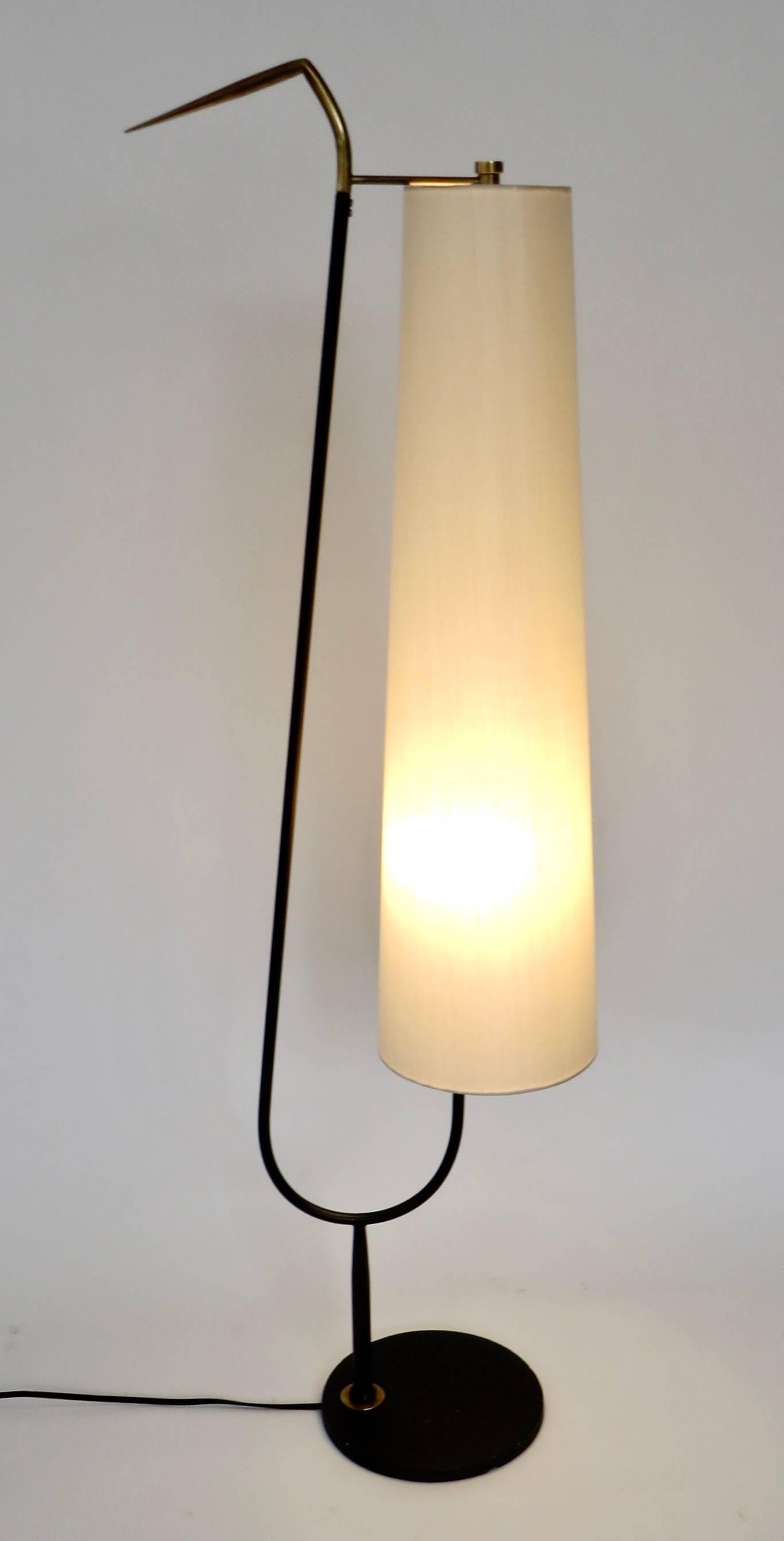 Mid-20th Century Maison Lunel French Standing Floor Lamp with Cream Linen Shade, 1950s
