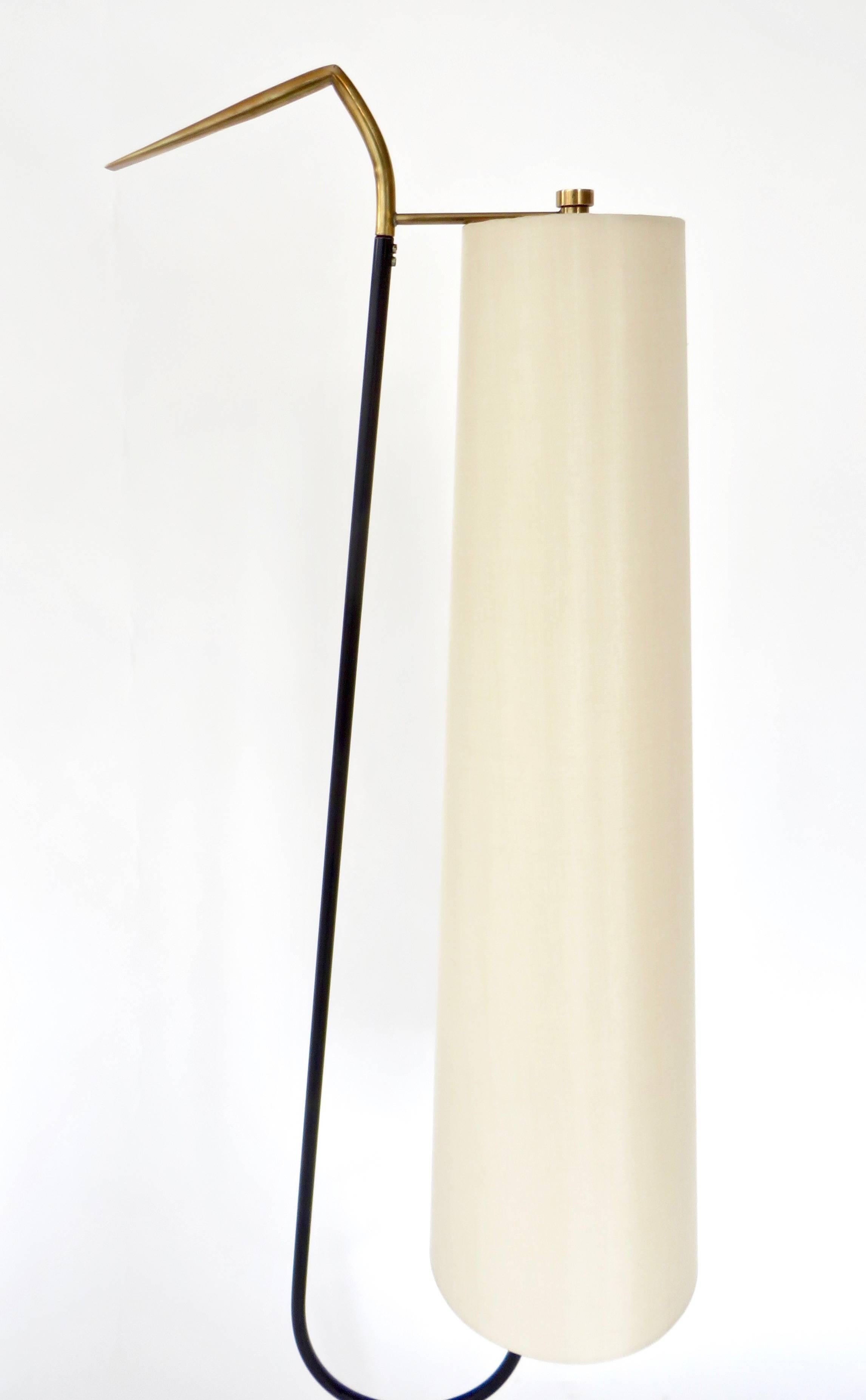 Maison Lunel French Standing Floor Lamp with Cream Linen Shade, 1950s 3