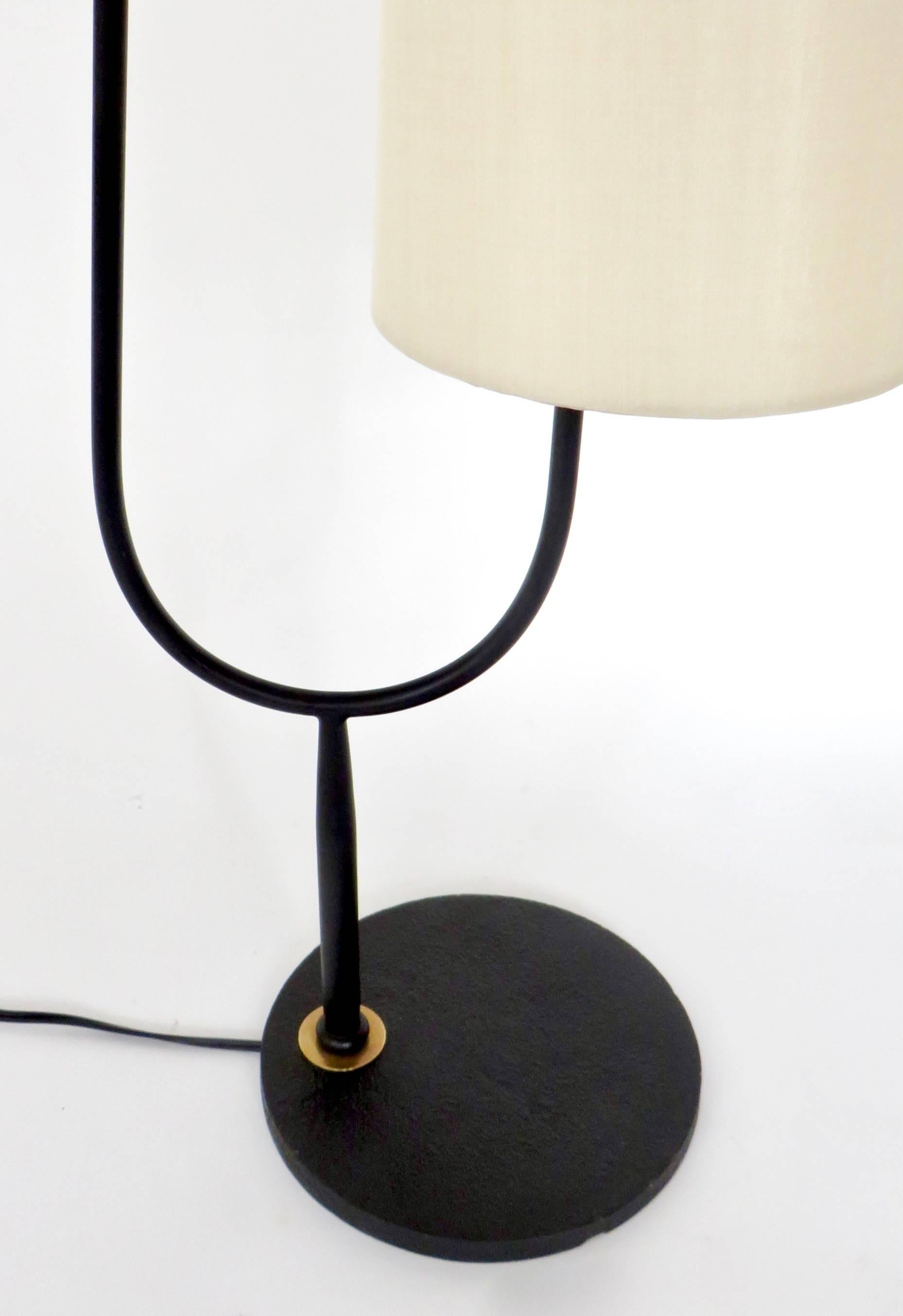Maison Lunel French Standing Floor Lamp with Cream Linen Shade, 1950s 4